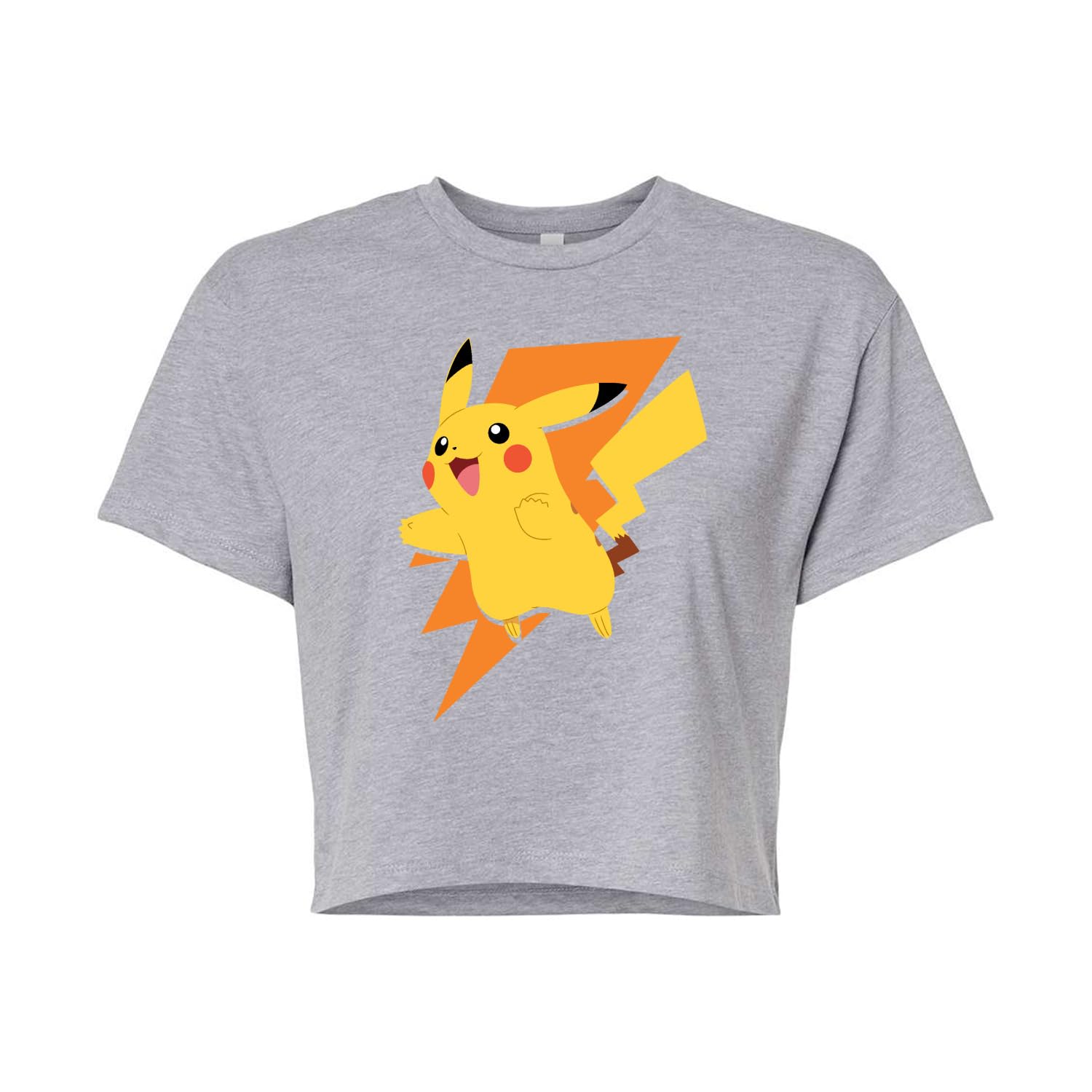 HYBRID APPAREL Pokémon Pikachu Bolt Junior's Cropped Cotton Blend T-Shirt - Cute Anime Graphic Tee for Girls, Casual Wear & Cosplay