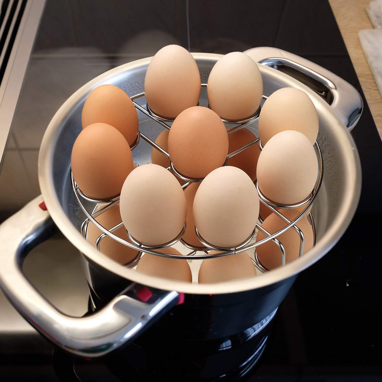 **TOMOTE 2-Pack Stainless Steel Egg Steamer Rack & Trivet for Instant Pot 5/6/8 Qt Pressure Cooker - Stackable 304 Multipurpose Cooling Rack for Eggs, Veggies & Baking - Perfect for Meal Prep & Kitchen Organization**