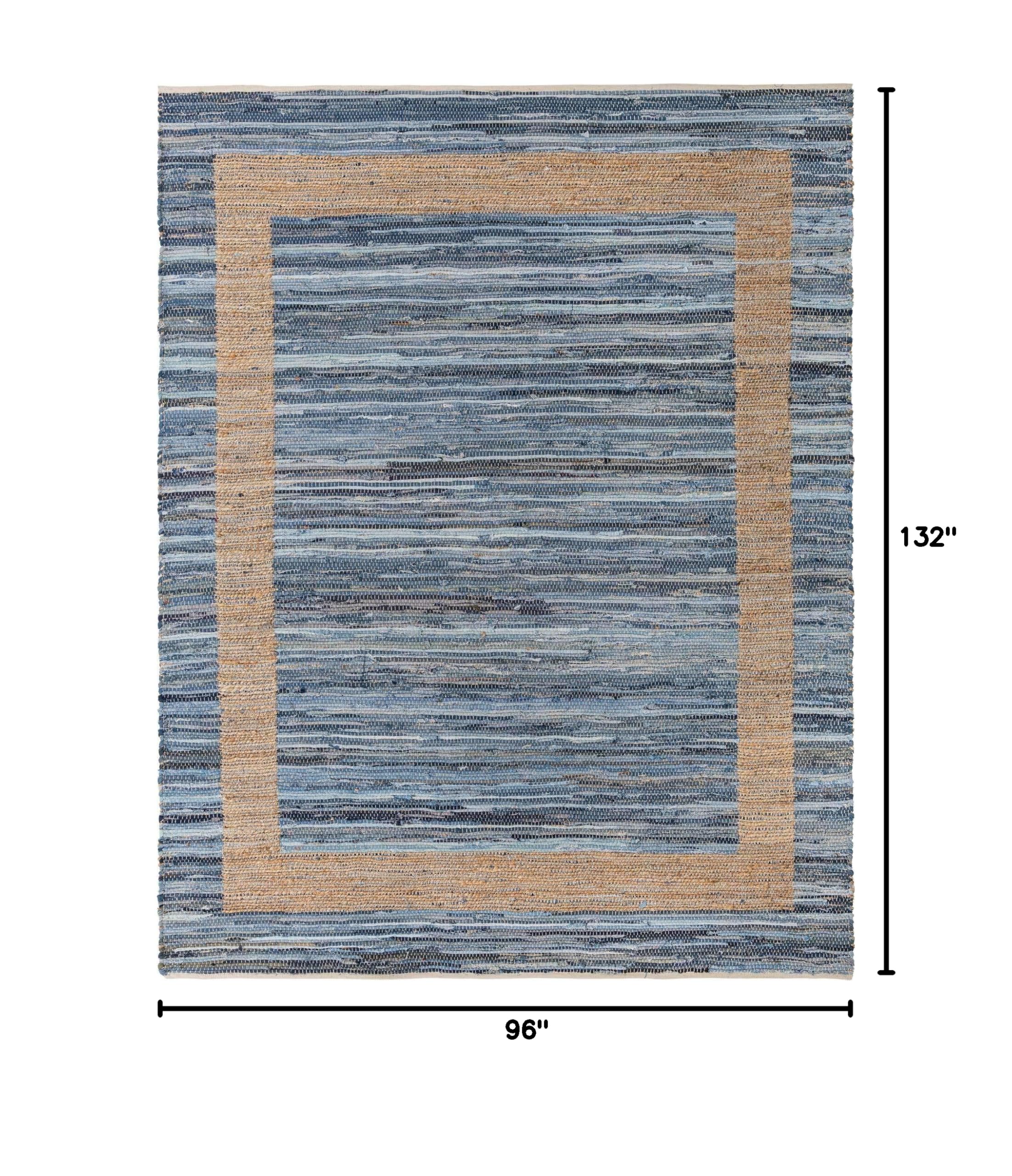 Unique Loom Chindi Jute Collection 8' x 11' Rectangle Navy Blue/Natural Area Rug - Boho Chic Living Room & Bedroom Floor Decor