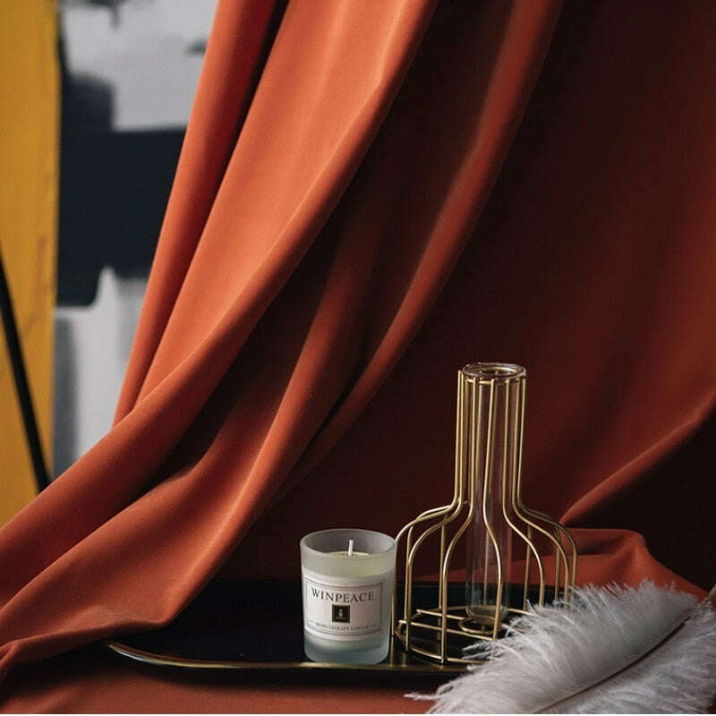 Luxury Plush Velvet Curtains - Peach Orange Blackout Drapes for Living Room & Bedroom - Soft Thermal Insulated Window Treatments for Home Decor