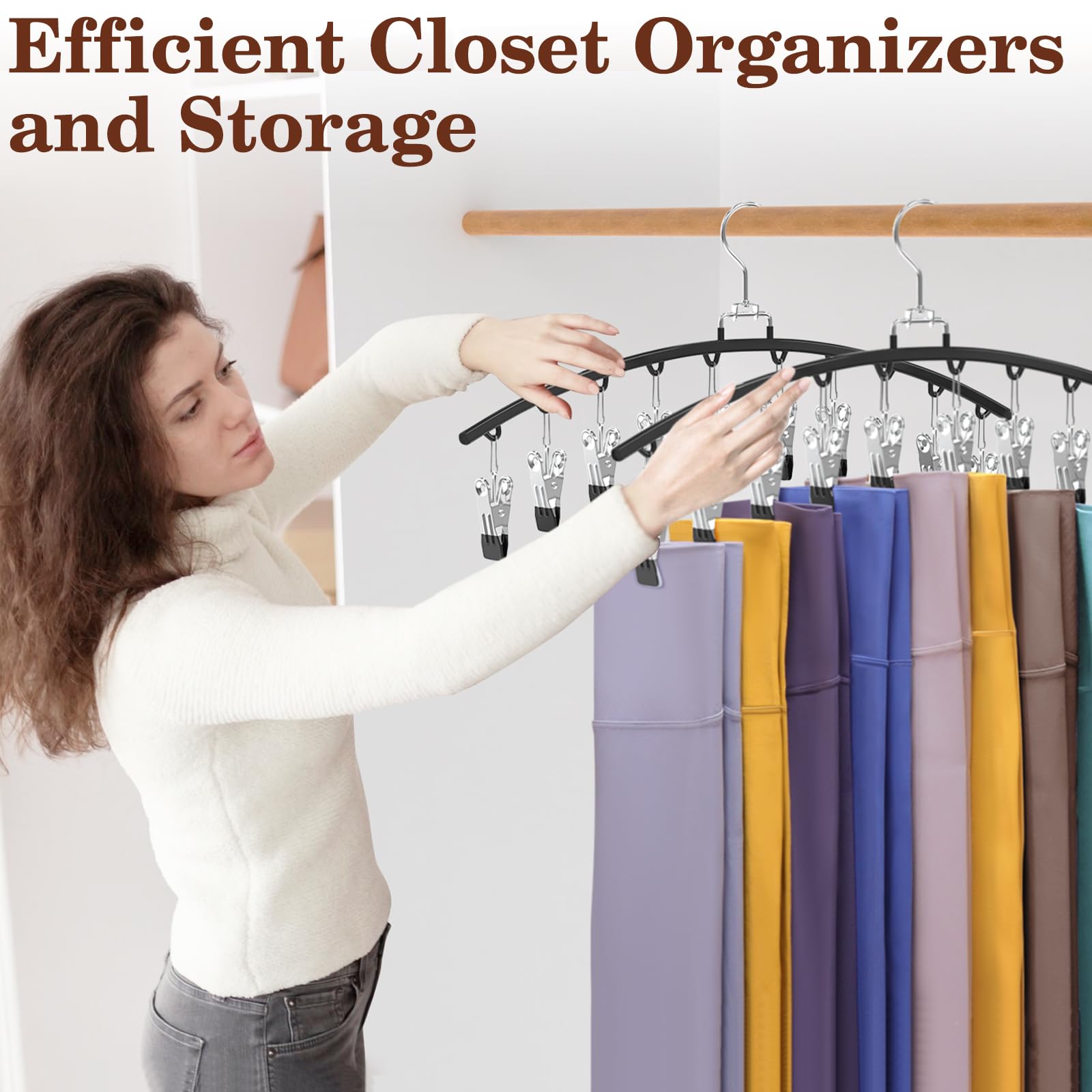 2 Pack 360° Swivel Metal Legging Organizer with 20 Clips - Space Saving Closet Storage for Gym Clothes, Holds 20 Leggings - Perfect for Wardrobe Organization & Small Room Storage (Black)