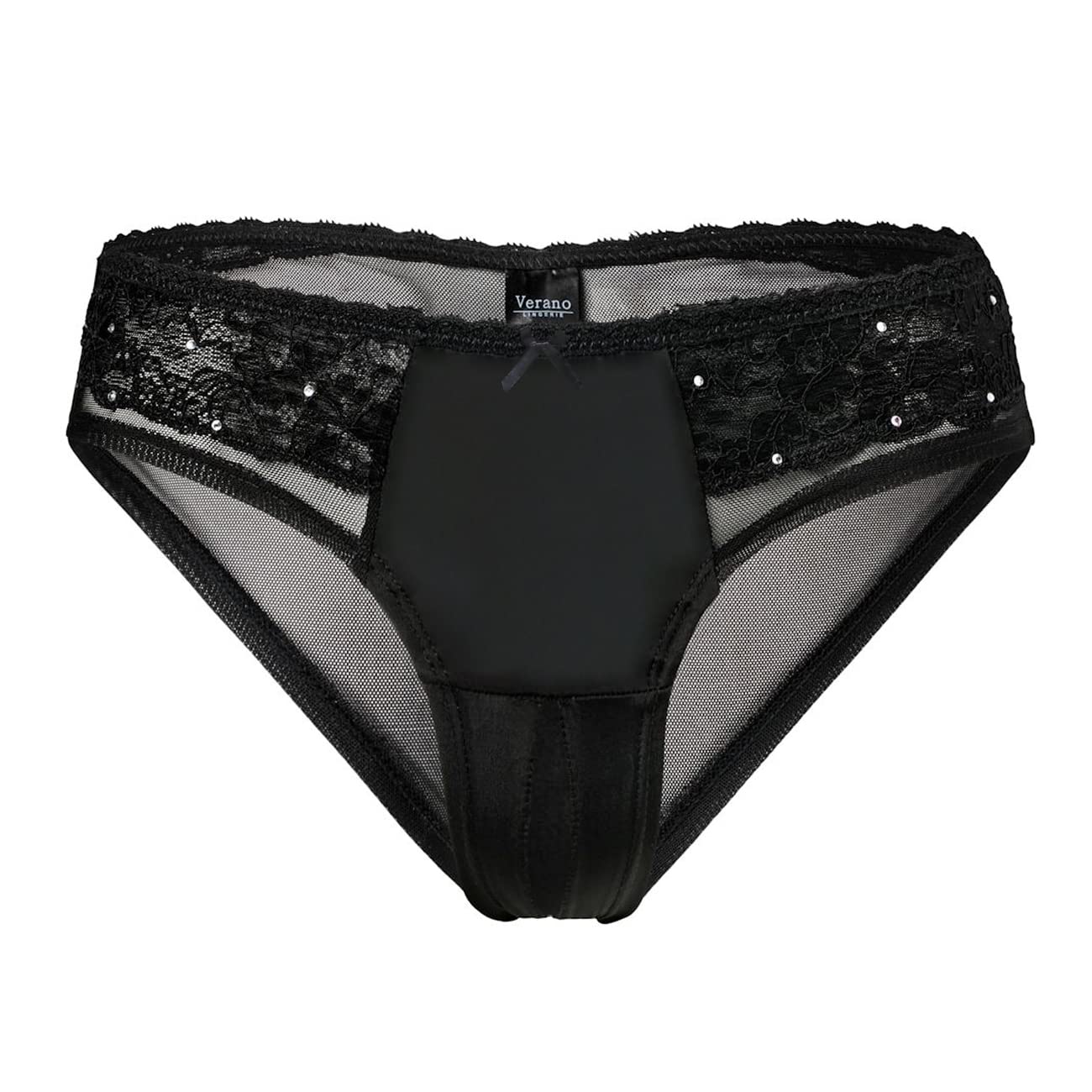 VERAN Women's Silky Underwear Briefs - Soft Comfortable Panties with Mesh Lace Trim, Low-Rise Bikini Style with Bowknot Detail (Black, XXXL) - Perfect for Daily Wear, Sleepwear & Special Occasions