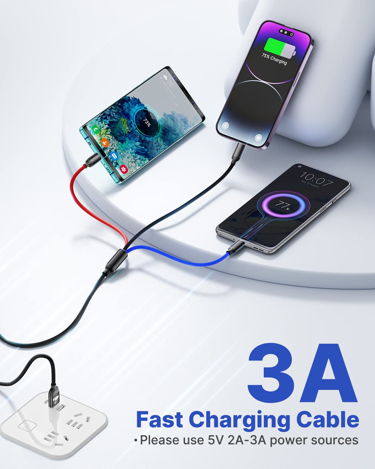 Thoolor 3-in-1 Nylon Braided Charging Cable (4FT, 2-Pack) - USB C, Micro USB & Lightning Compatible with iPhone, Android, iPad - Perfect for Home, Office & Travel Charging