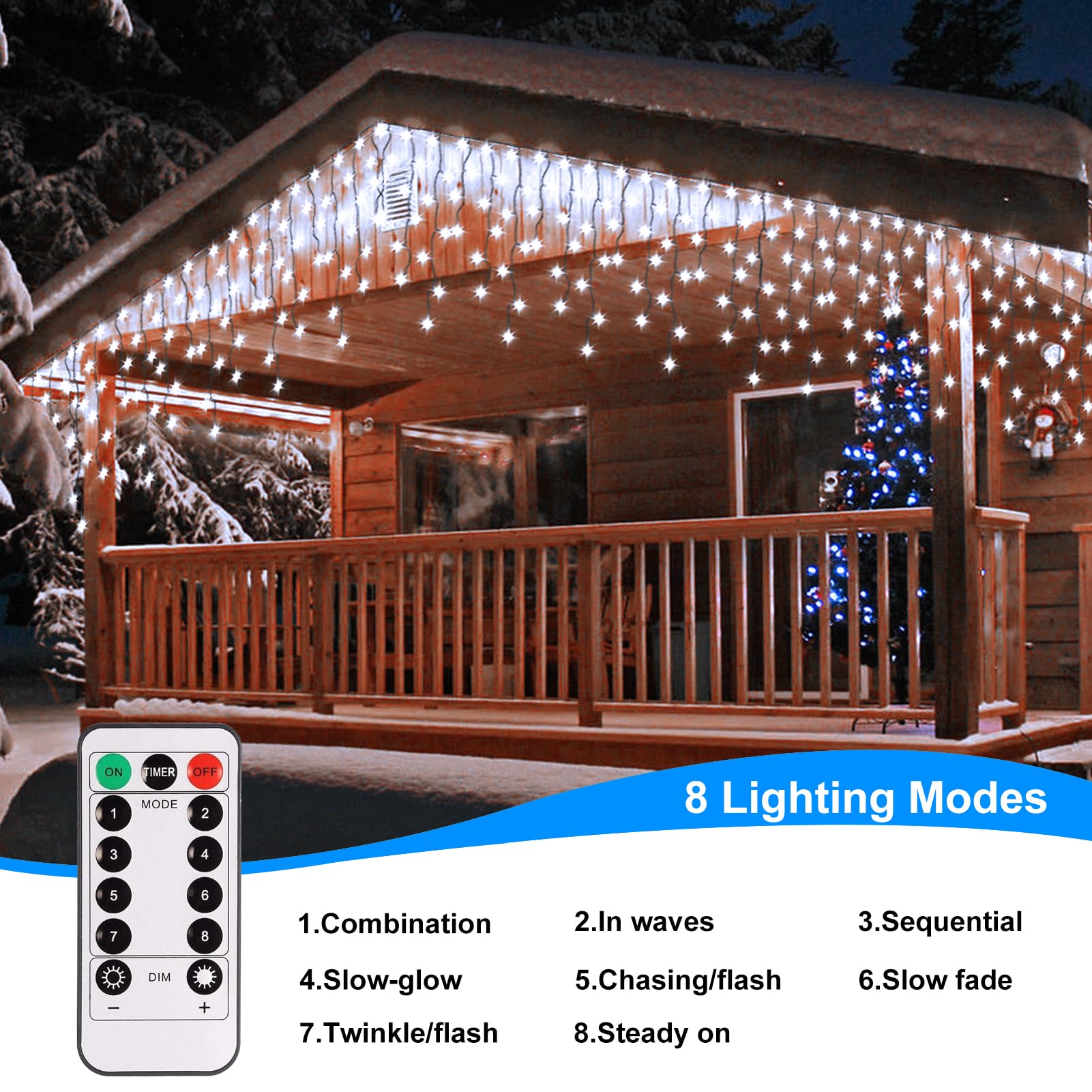 102 LED White Icicle Christmas Lights with Timer - 10Ft Outdoor Waterproof String Lights, Dimmable Fairy Lights with 18 Drops & Green Wire for Porch, Roof, Eave - Perfect for Holiday Decor, Party, and Winter Home Decoration