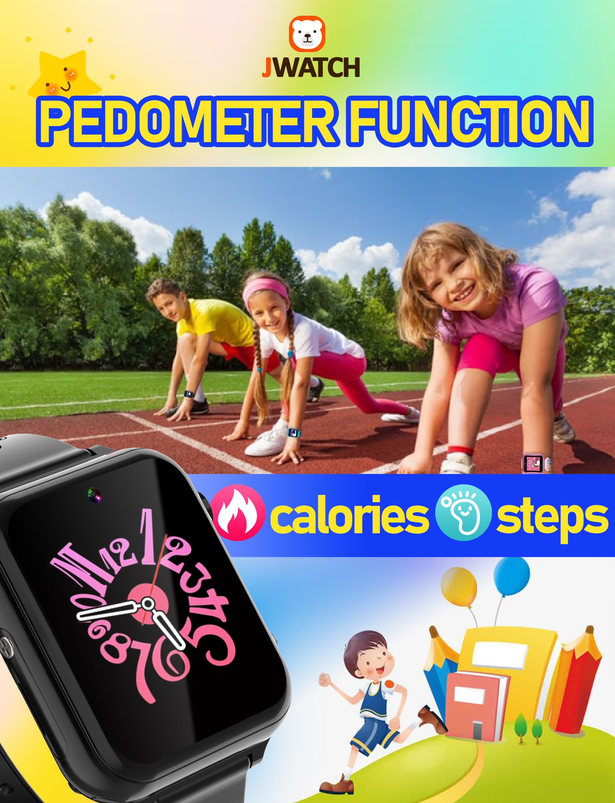 Smart Watch for Kids with SOS Call, 10 Stories & 24 Puzzle Games, Pedometer, Alarm Clock - Best Gift for Boys & Girls Ages 6-12 - Perfect for Birthday, Christmas & Outdoor Adventures
