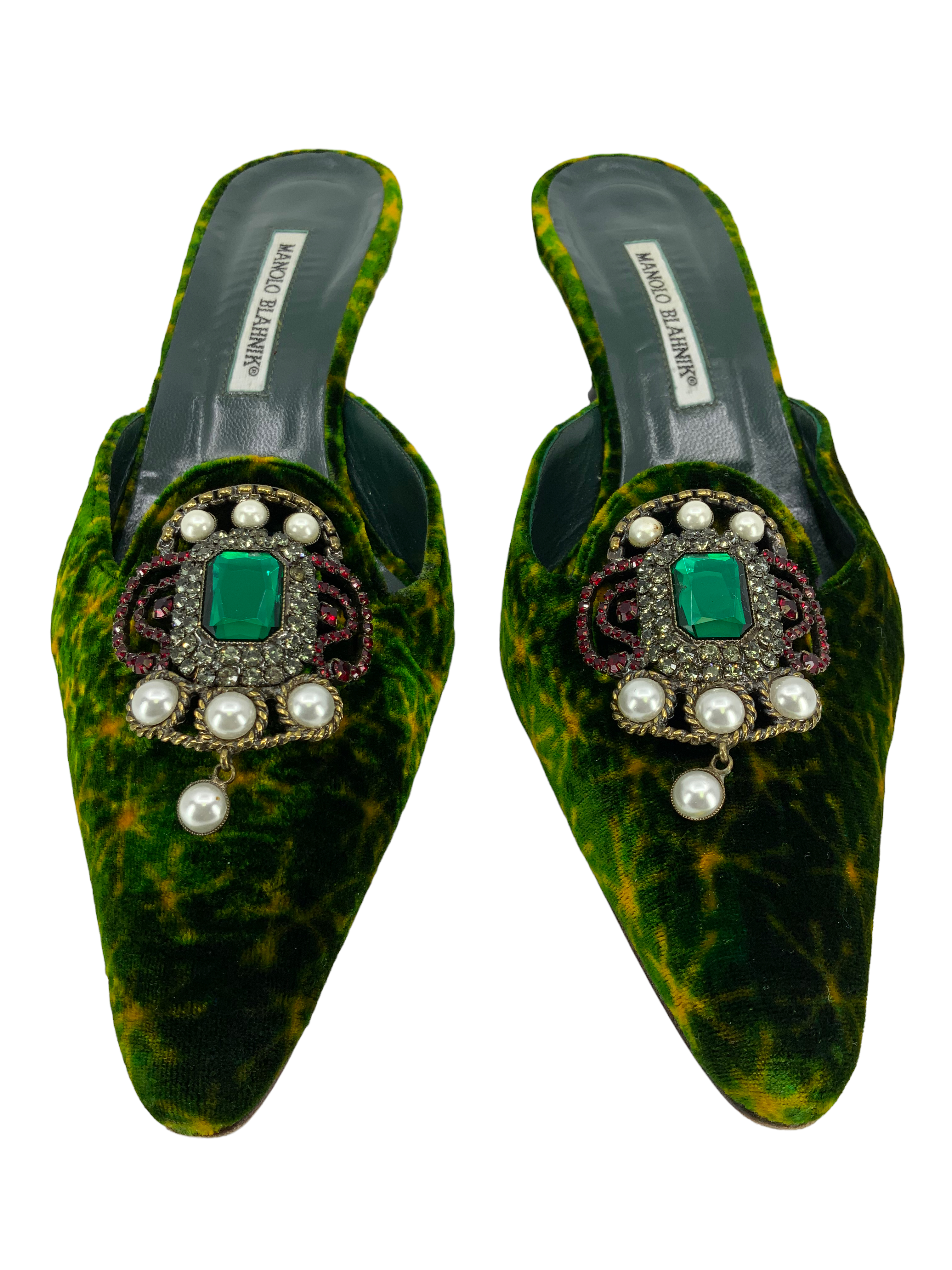 Manolo Blahnik Velvet Embellished Heels for Women | Size 11 US | Luxury Evening Pumps with Crystal Decorations - Perfect for Weddings, Galas & Special Occasions
