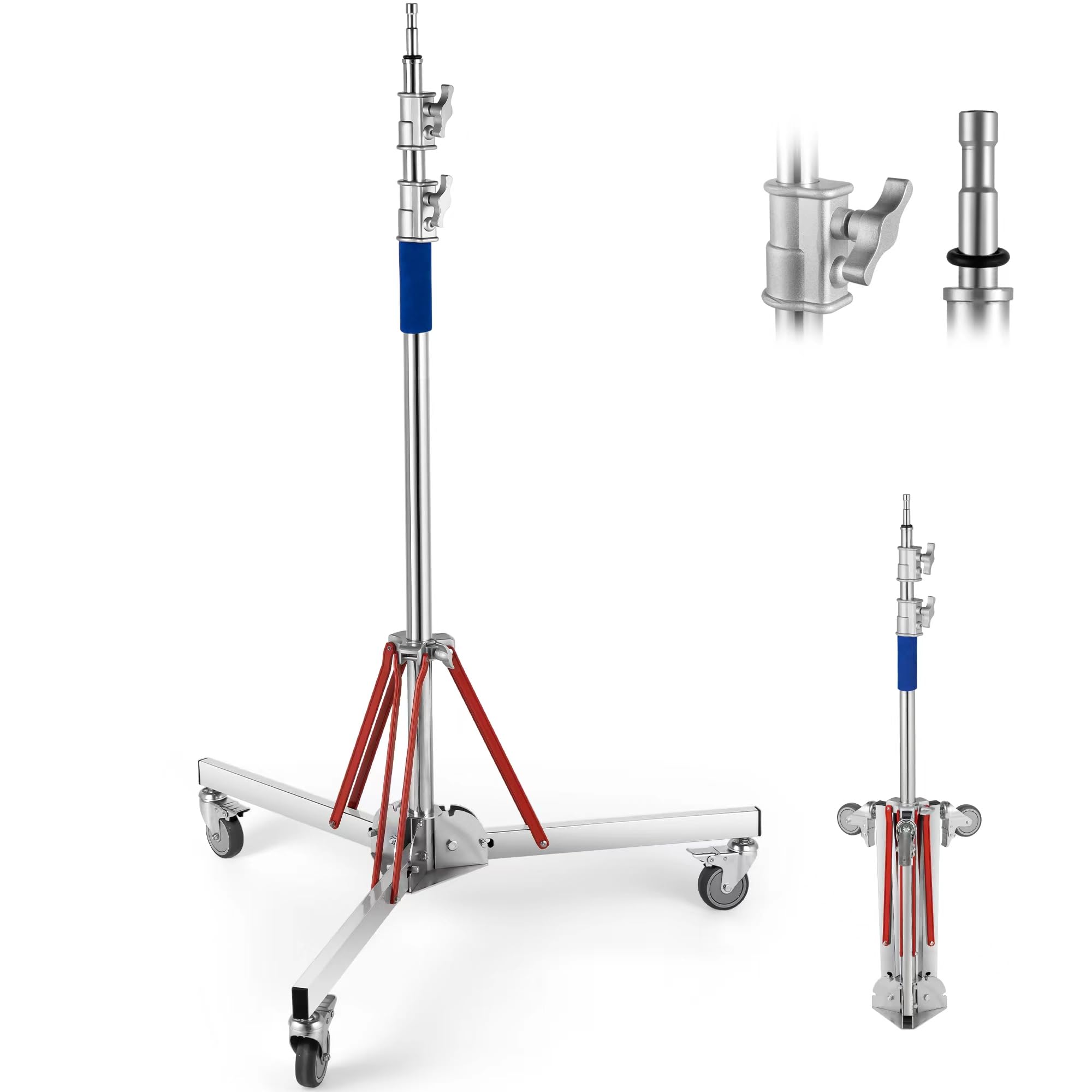 Heavy Duty Adjustable C Stand with Wheels - 10ft/305cm Stainless Steel Photography Light Stand for Studio Monolight, Softbox & Reflector - Perfect for Photo Studios, Film Sets & Video Production