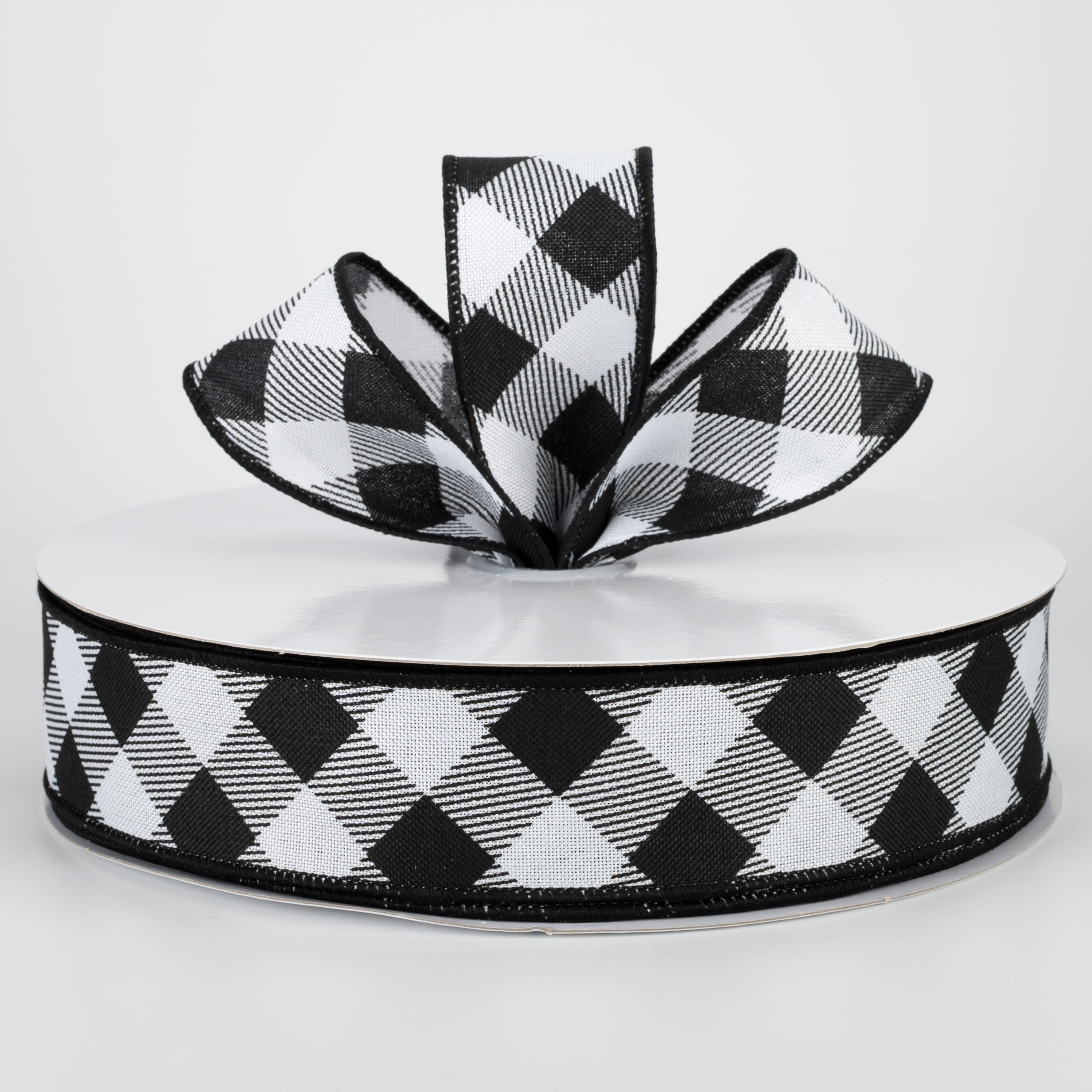 1.5 Inch Diagonal Check Ribbon - Black and White Grosgrain Ribbon (50 Yards) for Gift Wrapping, Crafts, and DIY Projects