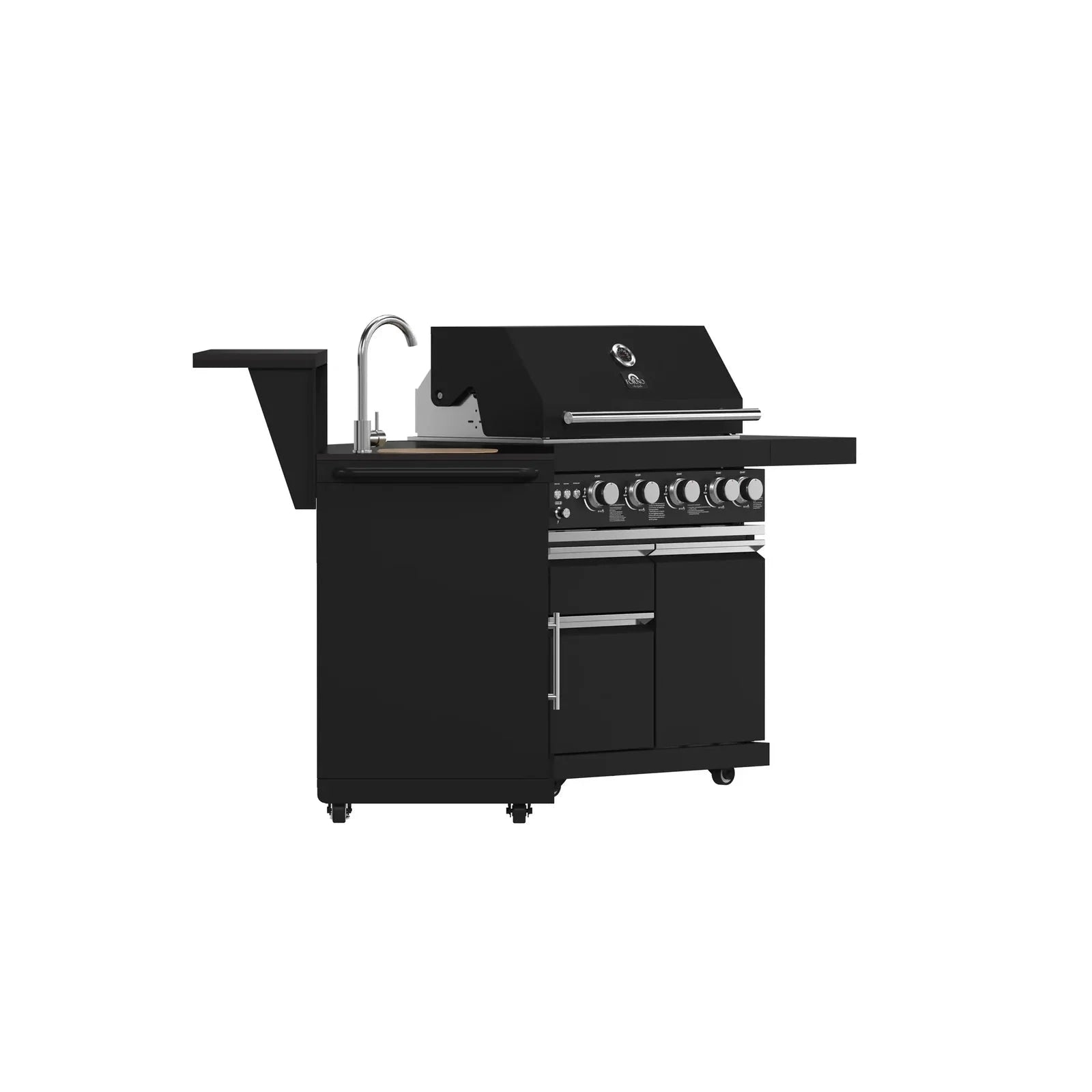 Premium Forno All'Aperto Outdoor Kitchen Set FODKT2582BLK - Stainless Steel BBQ Grill Island with Side Burner & Storage - Perfect for Backyard, Patio, and Poolside Entertaining