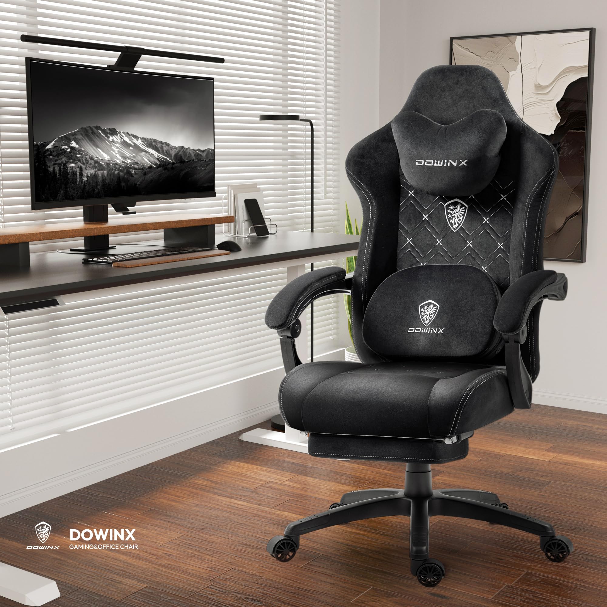 Dowinx Ergonomic Gaming Chair with Heated Massage & Lumbar Support - Breathable Fabric High Back Office Chair with Adjustable Footrest & Pocket Spring Cushion - Comfortable Computer Desk Chair for Adults (Black) - Perfect for Gaming, Working & Home Office Use
