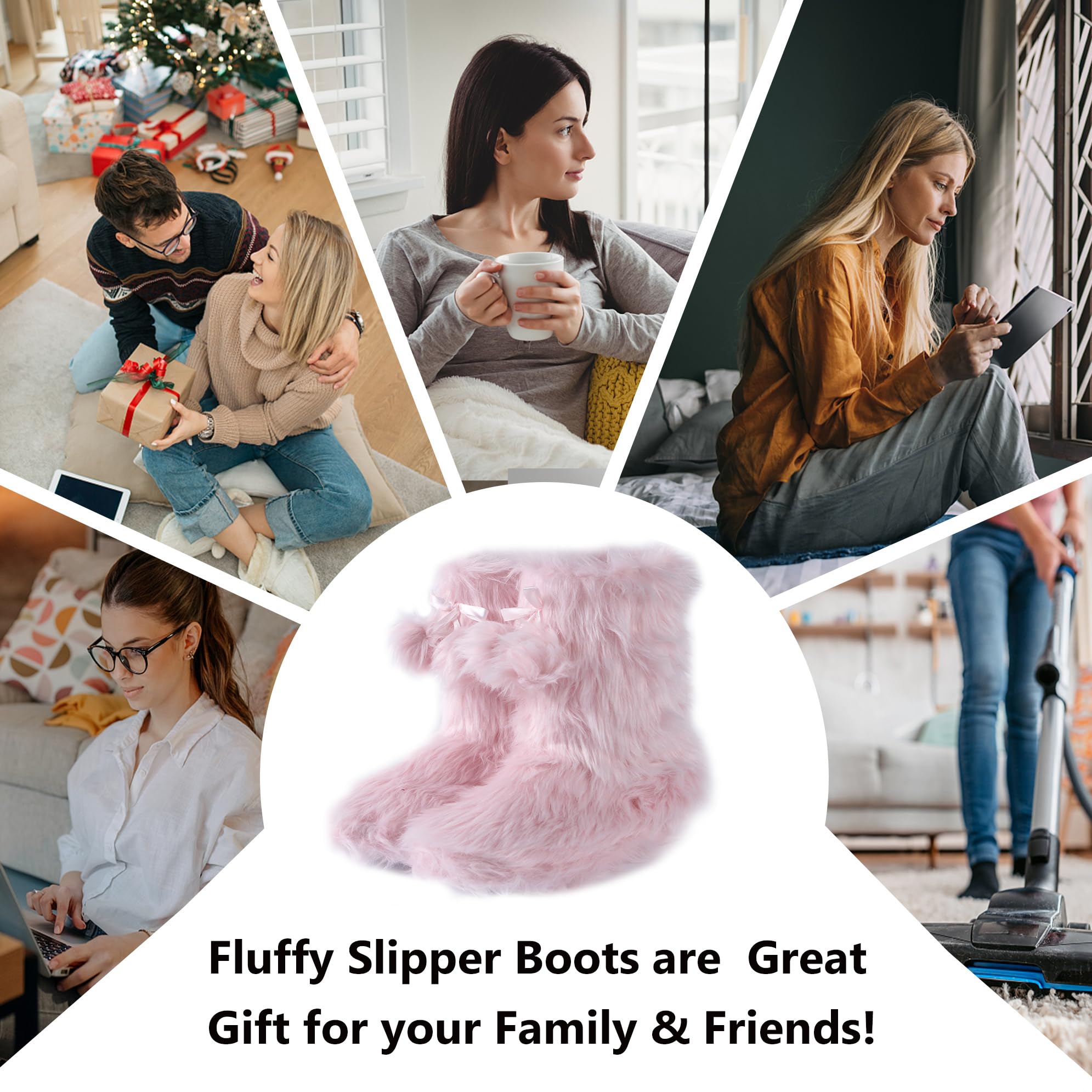 Women's Soft Fleece Plush Warm Indoor House Slippers - Cozy Non-Slip Booties for Winter, Home & Lounge Wear - Perfect for Relaxing by the Fireplace or Wearing Around the House