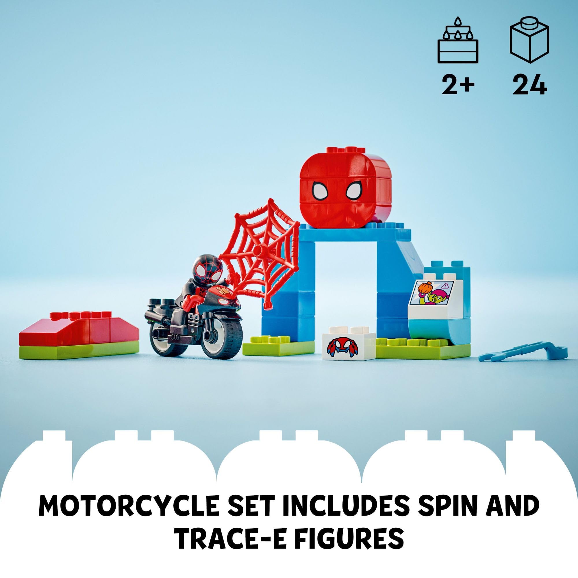 LEGO DUPLO Marvel Spidey and His Amazing Friends Motorcycle Adventure Playset - Build & Rebuild Toddler Toy for Kids Ages 2+ (10424) | Preschool Learning Toy for Creative Play & Superhero Role-Playing
