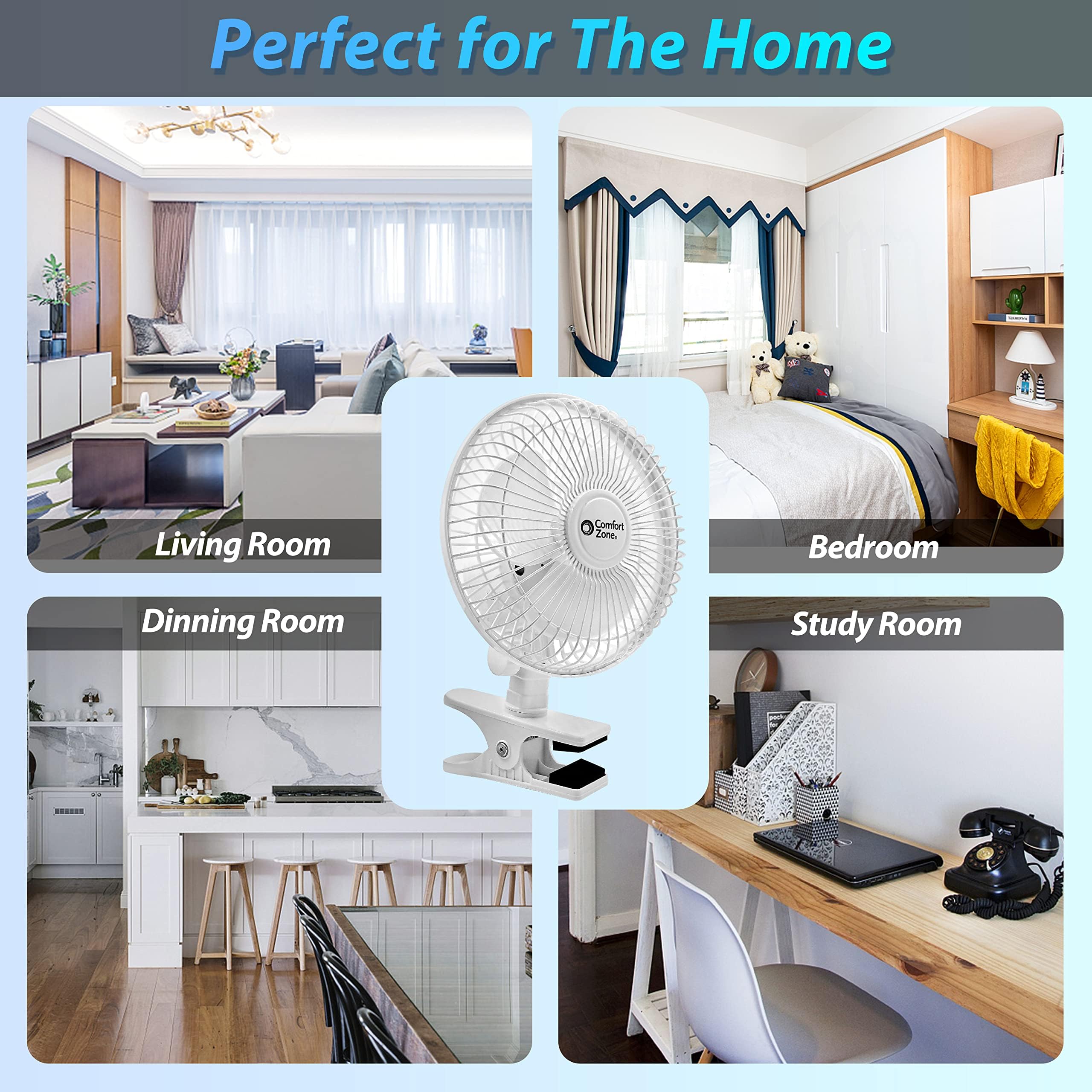 6 Inch Portable Clip on Fan - Adjustable Tilt, Quiet 2-Speed Electric Mini Desk Fan for Home, Office, Dorm | 6.53 ft/sec Airflow | Perfect for Bedroom Cooling, Workspace Ventilation & Personal Air Circulation