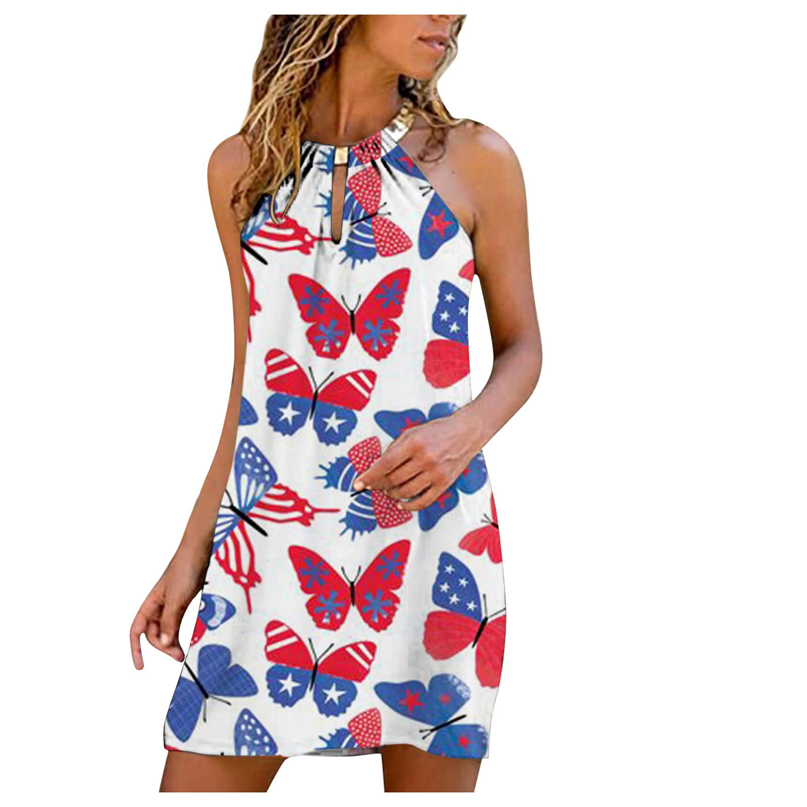 Boho Floral Print Halter Neck Mini Dress for Women - Loose Sleeveless Casual Sundress for Beach Vacation, Summer Outings & Music Festivals