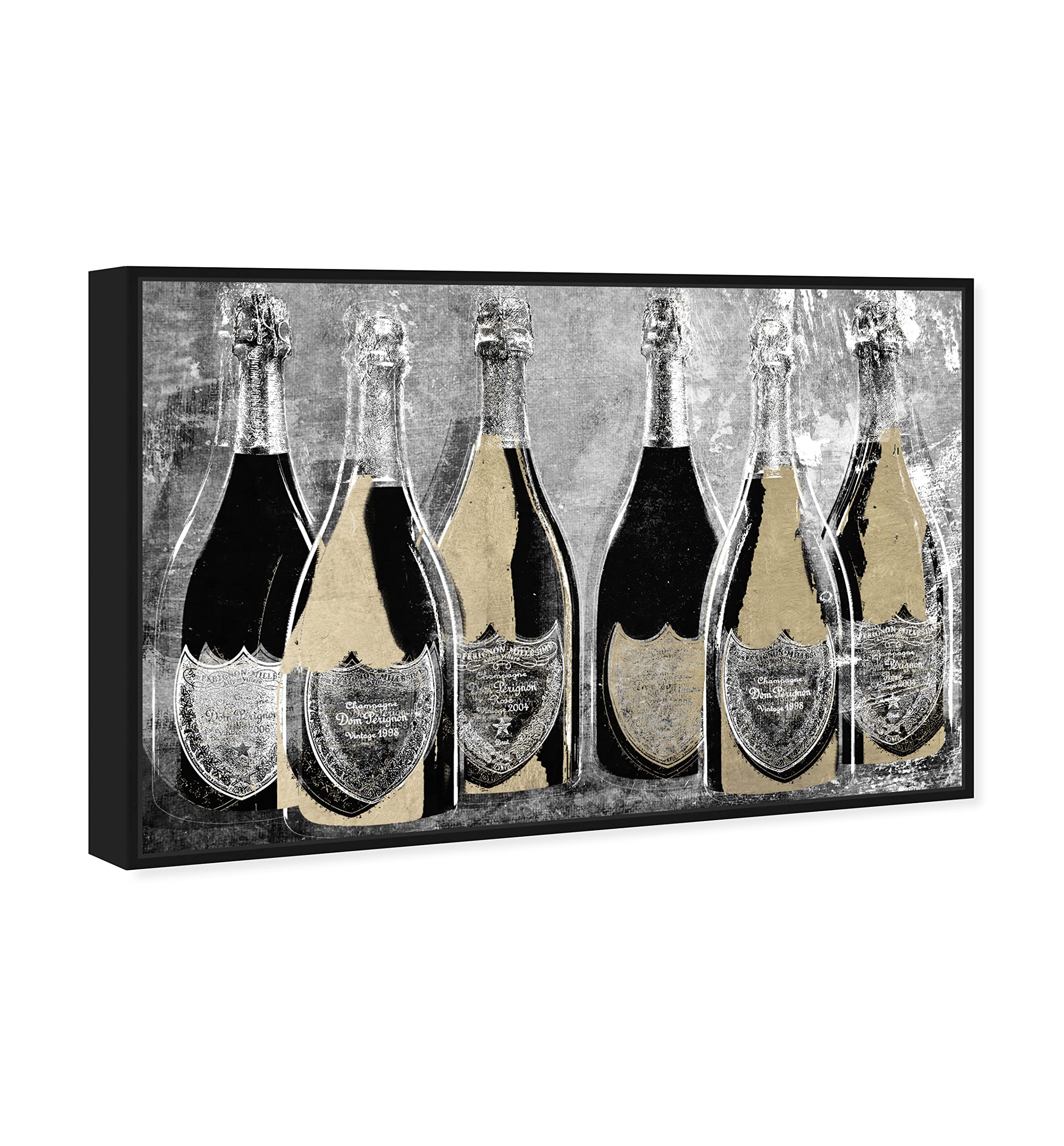 Oliver Gal Artist Co. 'Dom Party Glam' Champagne Wall Art - 36x24 Inch Gold & Black Framed Canvas Print - Elegant Home Bar Decor for Dining Room, Living Room & Wine Cellar