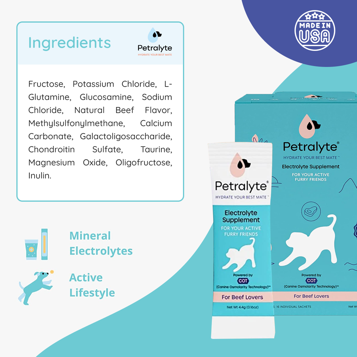 Premium Dog Electrolyte & Joint Support Supplement - Beef Flavor for Active Dogs | Post-Workout Recovery & Senior Dog Mobility Aid