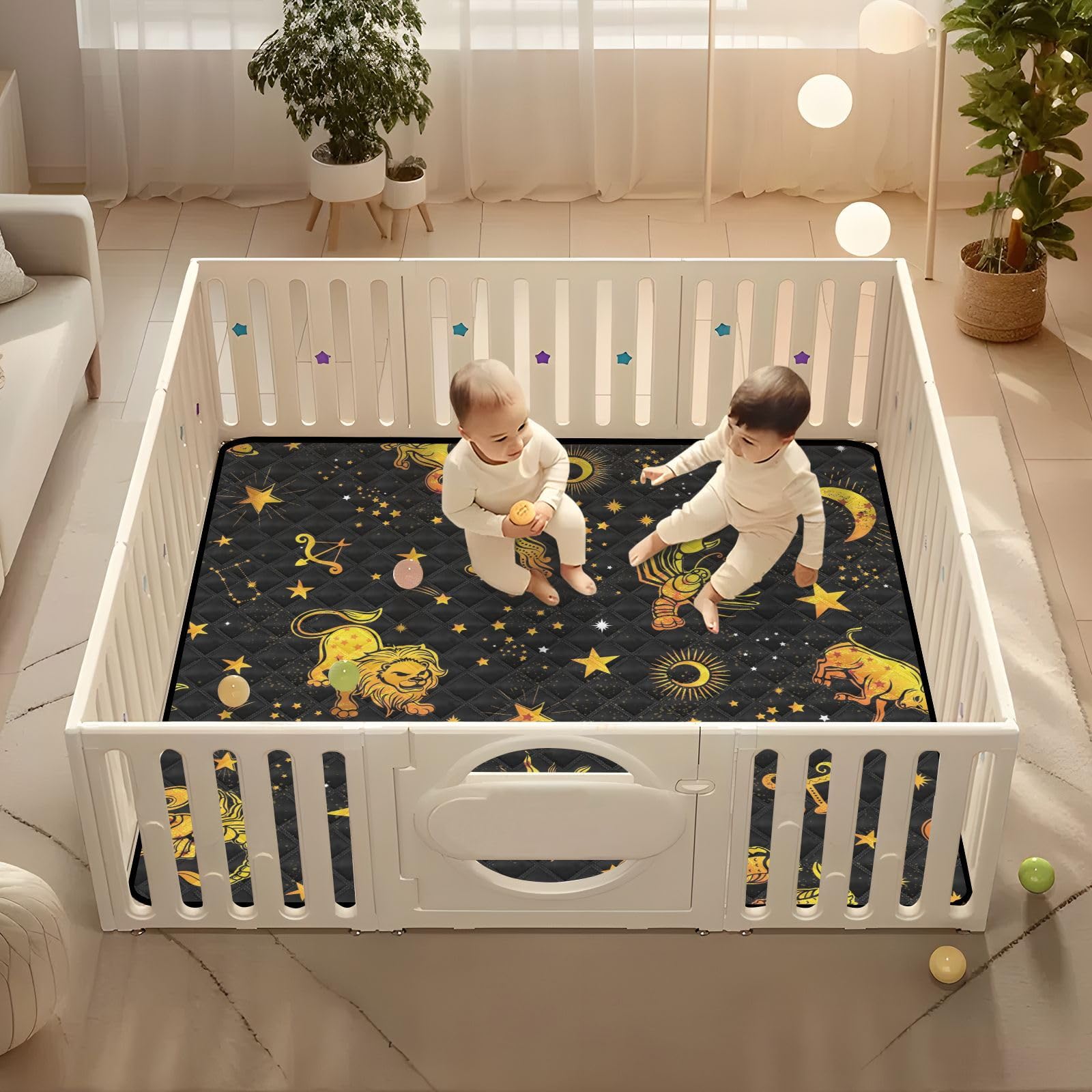 Galaxy Golden Sign Large 50''x50'' Non-Slip Baby Play Mat - Lightweight Gym & Activity Mat for Infants Toddlers - Indoor Outdoor Safe & Portable Travel Playmat for Crawling, Tummy Time & Learning Activities