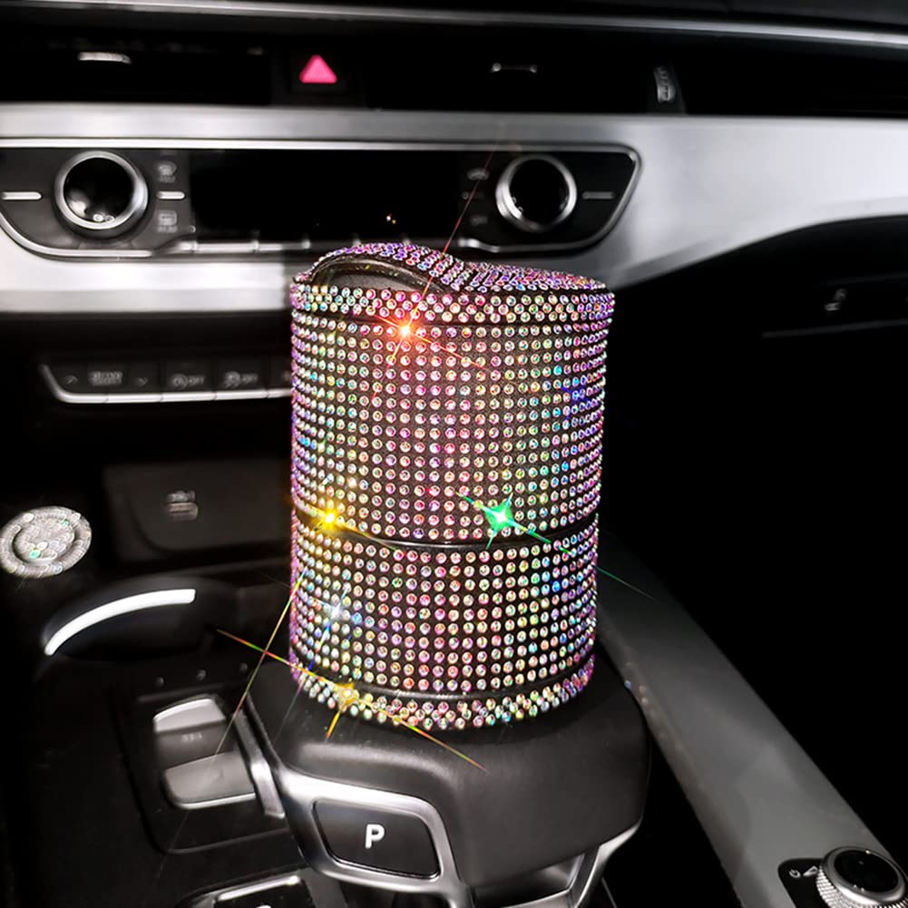 Bling Rhinestone Car Cup Holder Ashtray - Smokeless Portable Car Cigarette Ashtray with LED Light, Multi-Purpose Car Trash Can for Smoking - Perfect for Car, Home & Travel Use