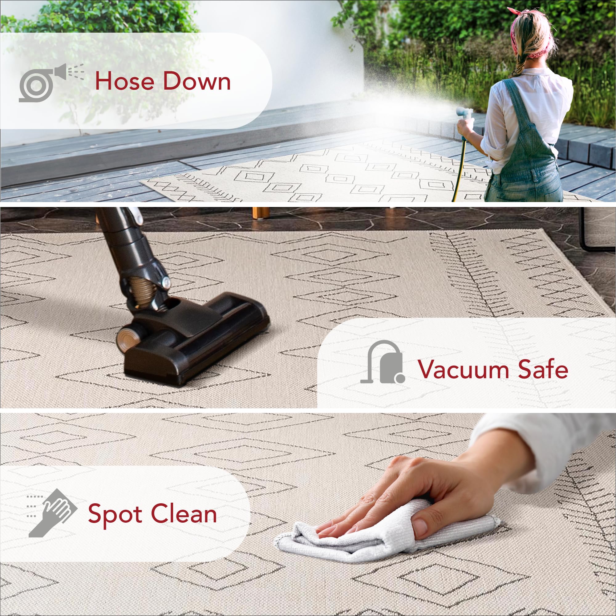 nuLOOM 8' Square Outdoor Performance Area Rug - OEKO-TEX Certified, Weather & Fade Resistant, High Traffic Patio Rug for Deck, Balcony, Garden & Poolside - Serna Ivory Design for Outdoor Entertaining & Relaxation