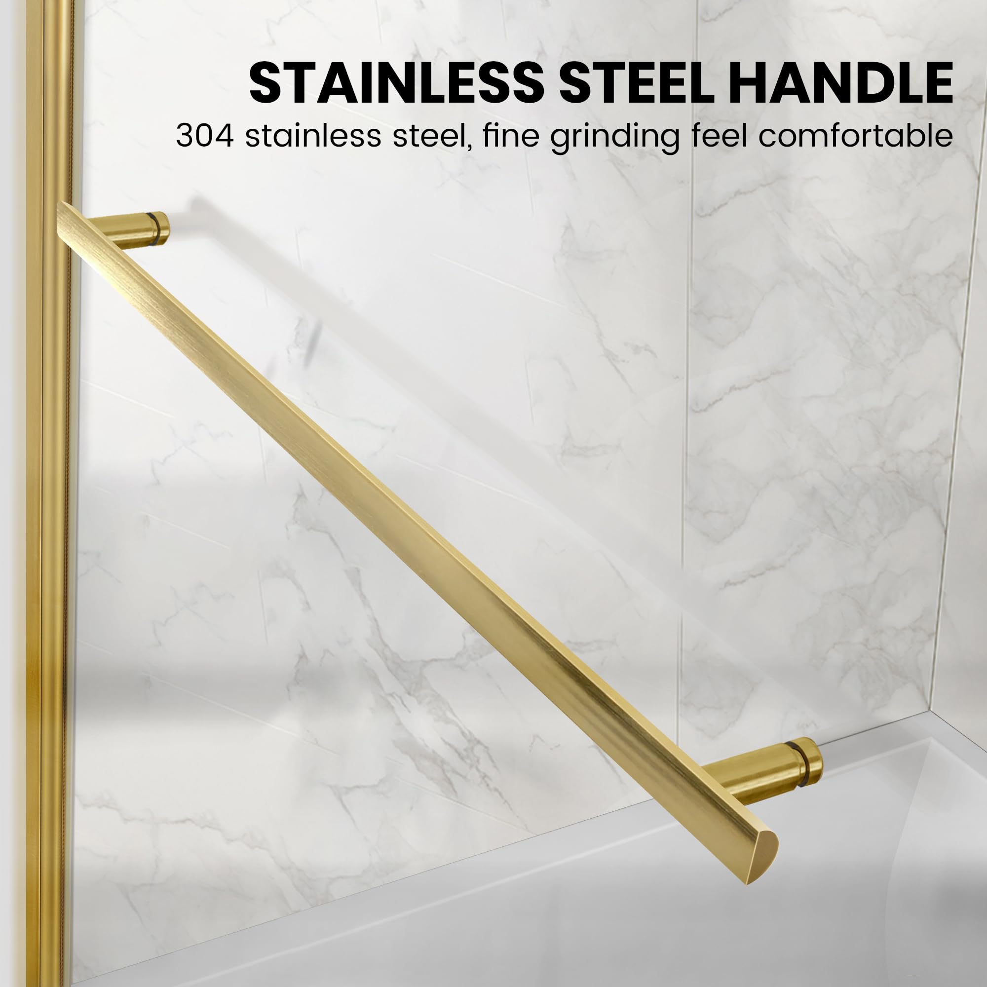 Frameless Shower Door 34x58 Inch - Brushed Gold Tempered Glass (6mm) Bathroom Tub Enclosure with Handle - Perfect for Modern Bathrooms & Spa-Like Showers