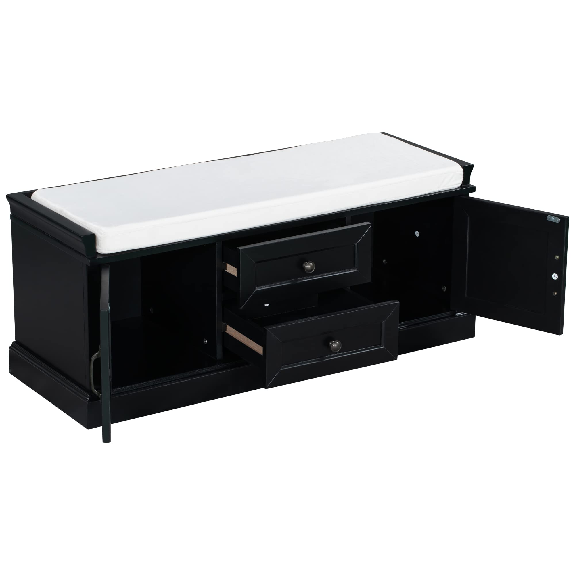 Merax Storage Bench with 2 Drawers & 2 Cabinets - Shoe Bench with Removable Cushion for Entryway, Living Room, Bedroom - Perfect for Organizing Shoes, Hats & Home Decor