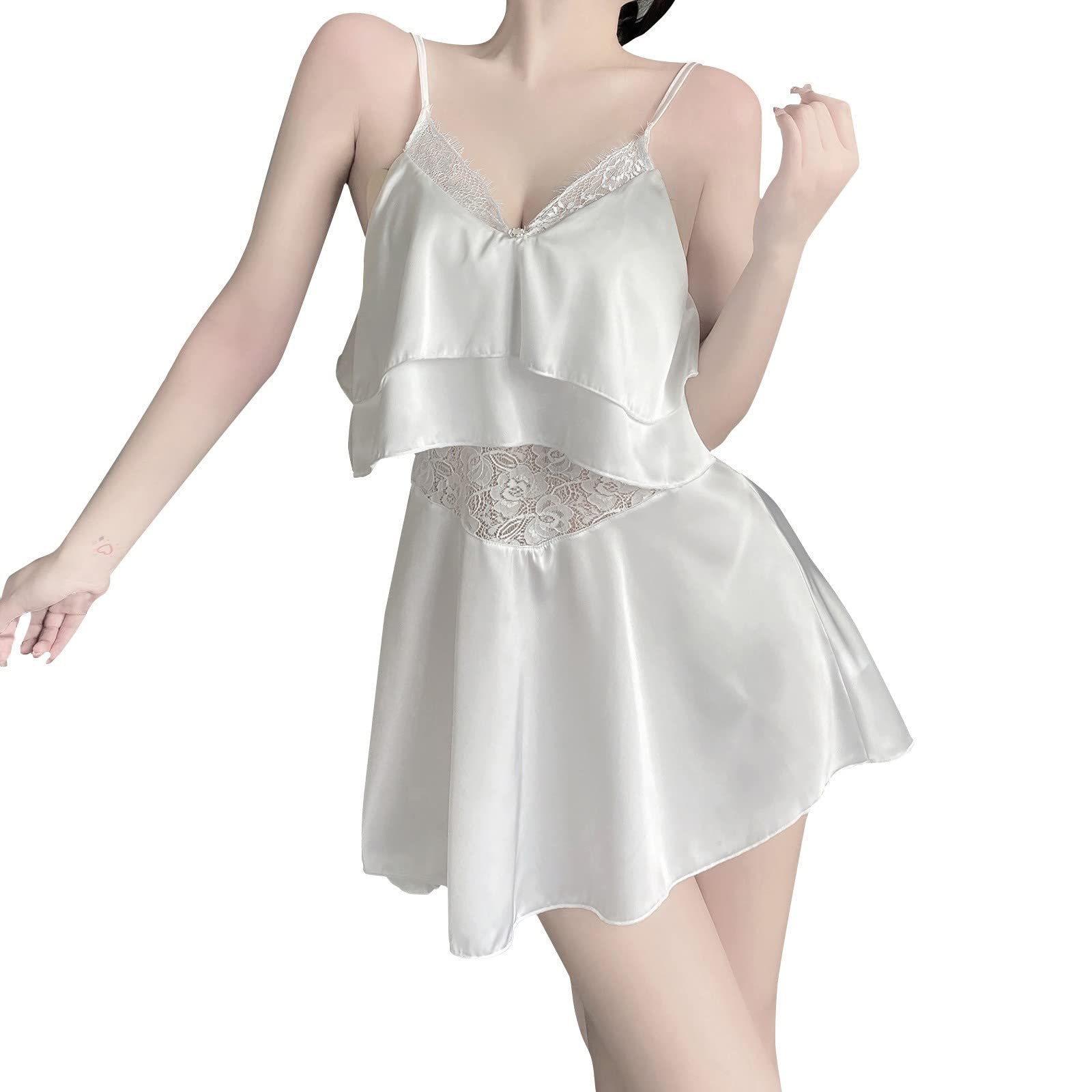 Sexy Lingerie Set for Women - Chiffon Lace Hollow Out Ruffle Sling Dress with Mesh Floral Design | Perfect for Valentine's Day, Honeymoon & Romantic Nights
