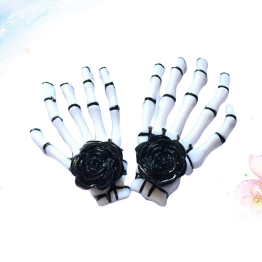 PRETYZOOM Women's Skull Hair Clip Set - 1 Pair Black & White Rose Skeleton Hairpins for Girls, Hair Accessories for Gothic, Punk, Halloween & Cosplay Styles