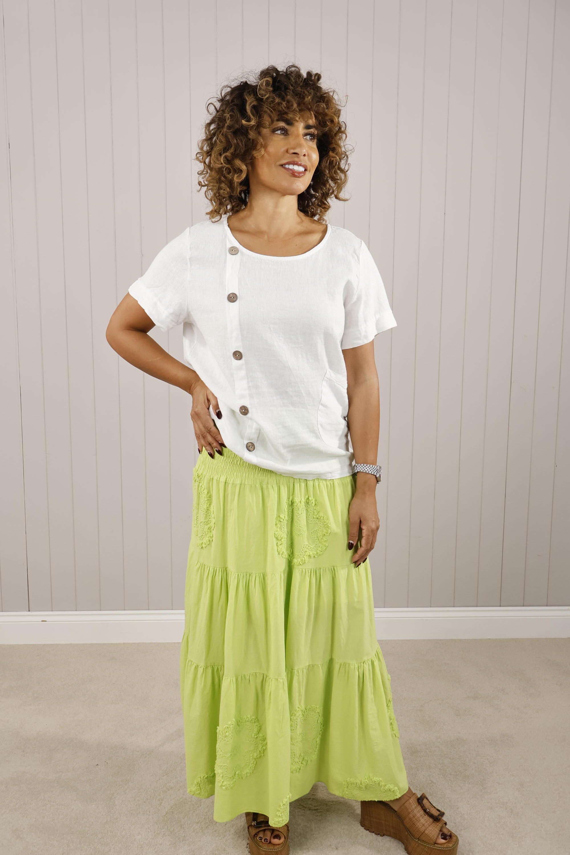 Cassie Cotton Maxi Skirt - Flowy Lime Green Long Skirt for Women | Boho Summer Beach Dress, Casual Outfit & Vacation Wear