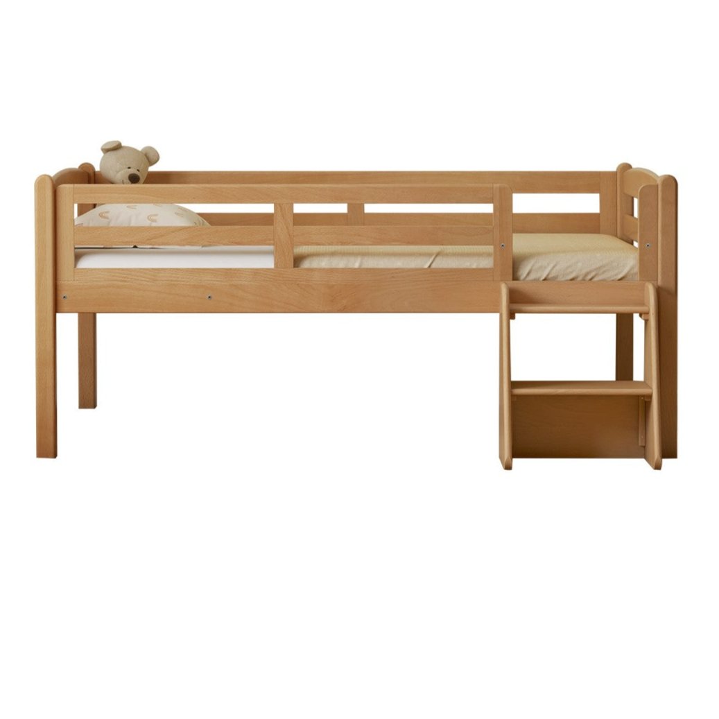 Solid Oak Wood Single Bed with Guardrail - Sturdy & Safe for Kids, Teens & Adults - Perfect for Bedrooms, Dorm Rooms & Guest Rooms
