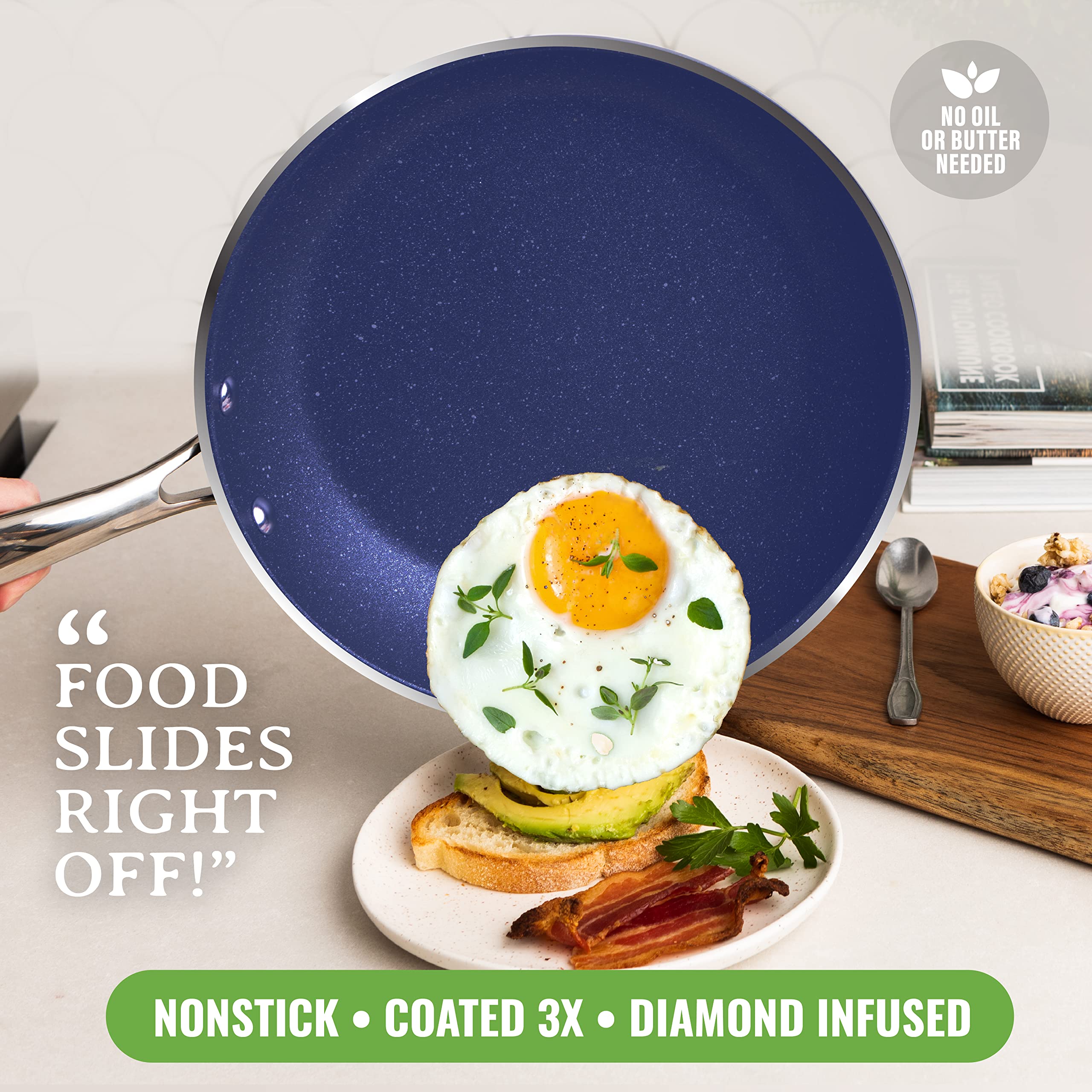 Granitestone 20-Piece Nonstick Cookware Set with Ultra Durable Mineral & Diamond Coating - PFOA & PFAS Free Pots, Pans & Bakeware - Oven, Dishwasher & Metal Utensil Safe - Blue - Perfect for Everyday Cooking, Baking & Family Meals