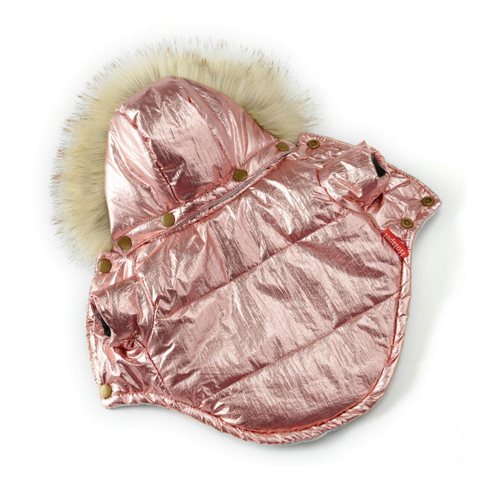 Warm Waterproof Hooded Dog Jacket for Small Dogs - Winter Puppy Coat with Fur Lining, Fashionable Pet Apparel (Pink, Size 10) - Perfect for Cold Weather Walks & Outdoor Adventures