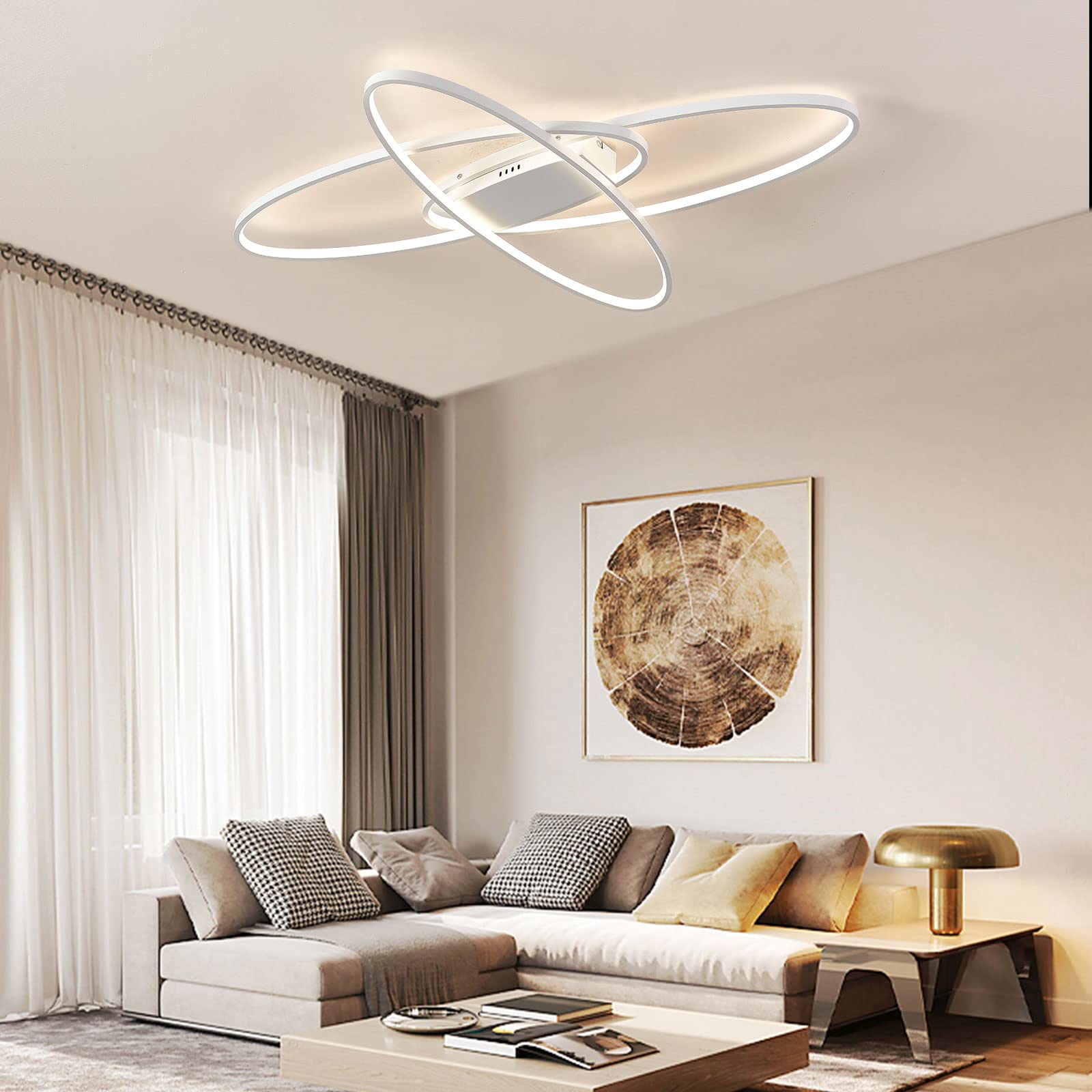 Modern Black Dimmable LED Ceiling Light with Remote Control - Rectangular Flush Mount Chandelier for Dining Room, Bedroom & Living Room - Geometric Light Fixture for Home Decor (White) | Perfect for Modern Interiors & Ambient Lighting