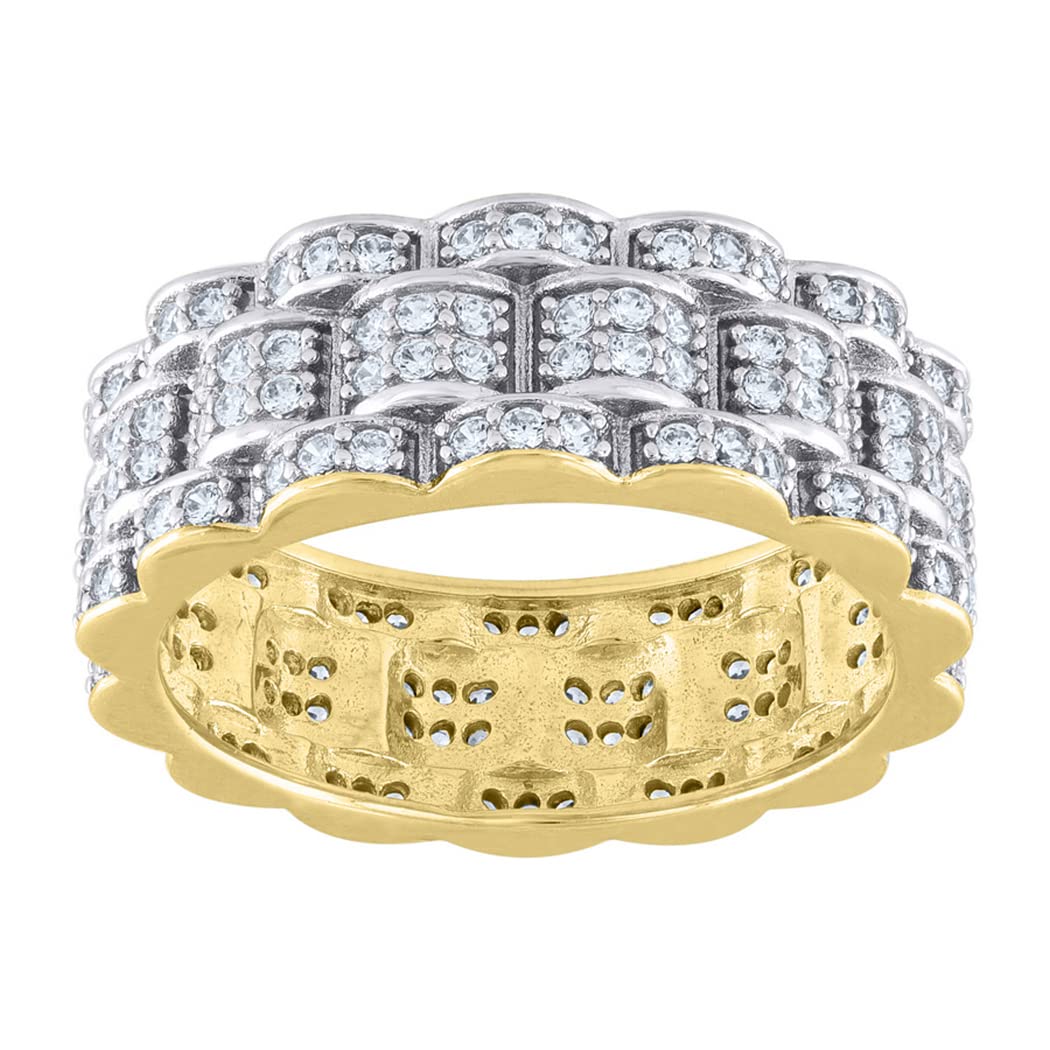 925 Sterling Silver Men's Two-Tone CZ Cubic Zirconia Simulated Diamond Presidential Eternity Ring Band - Size 7 8 9 10 11 - Elegant Wedding Band, Anniversary Gift for Him, Perfect for Engagements & Special Occasions