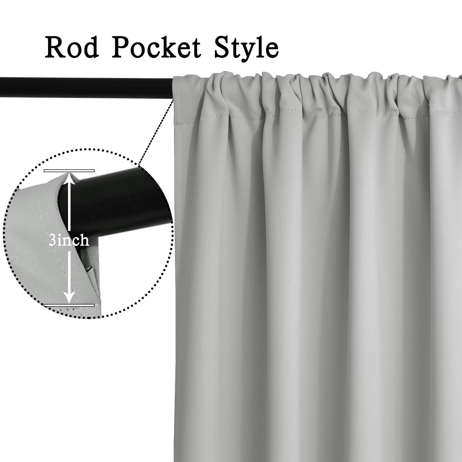 Yakamok Blackout Curtains for Bedroom & Living Room - Thermal Insulated Room Darkening Curtains Set of 2 Panels, Light Grey 52x84 Inch - Perfect for Light Control, Privacy & Energy Saving in Home, Office & Nursery