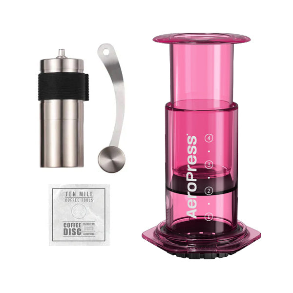 AeroPress Clear Coffee Maker Starter Kit - Portable Espresso & Coffee Press for Travel, Camping, Office & Home Brewing - Includes Filters & Scoop