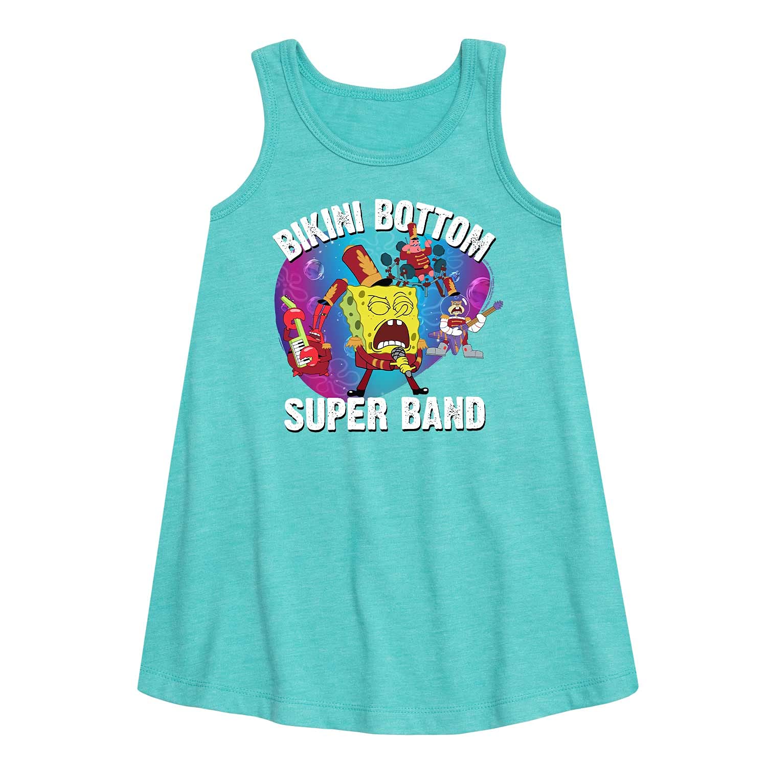 HYBRID APPAREL Spongebob Squarepants Bikini Bottom Super Band Toddler & Youth Girls A-Line Dress - Cute Cartoon Character Outfit for Birthday Party, Cosplay & Daily Wear