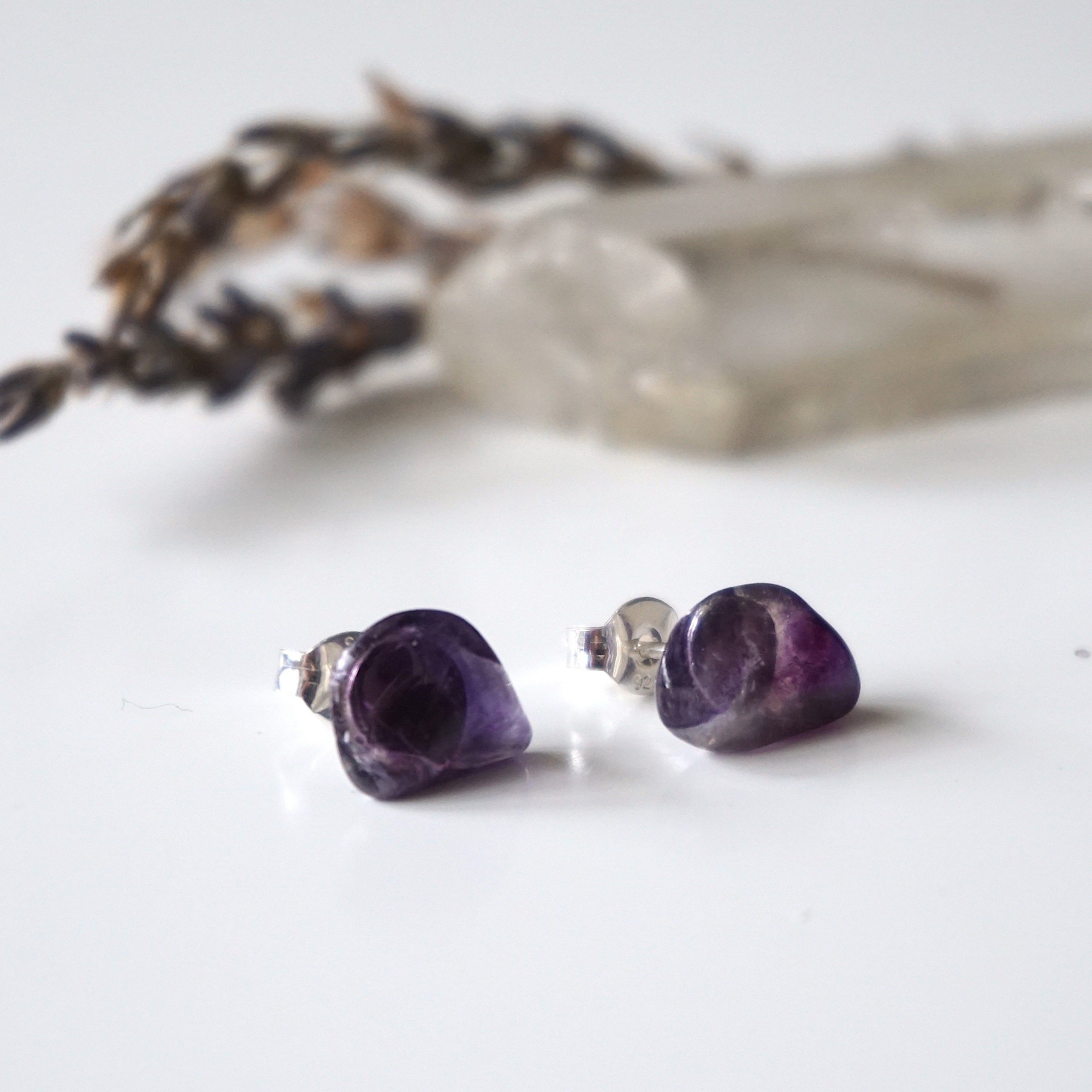 Natural Purple Fluorite Stud Earrings for Women - Hypoallergenic Post Earrings for Sensitive Ears | Perfect for Everyday Wear, Office & Special Occasions