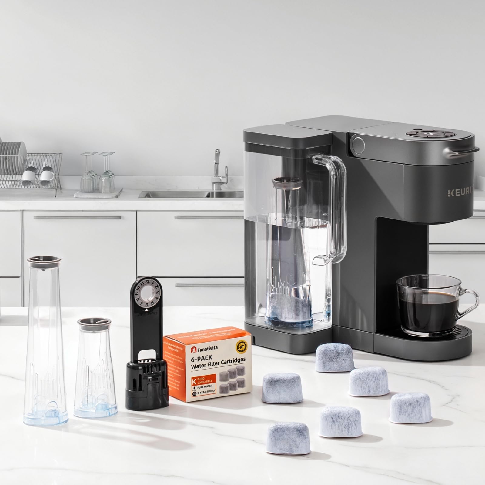 Fanativita 12-Pack Keurig Water Filter Replacement Cartridges - Compatible with All Keurig Coffee Makers (2-Year Supply) | Perfect for Home, Office & Commercial Use | Improves Coffee Taste & Machine Performance