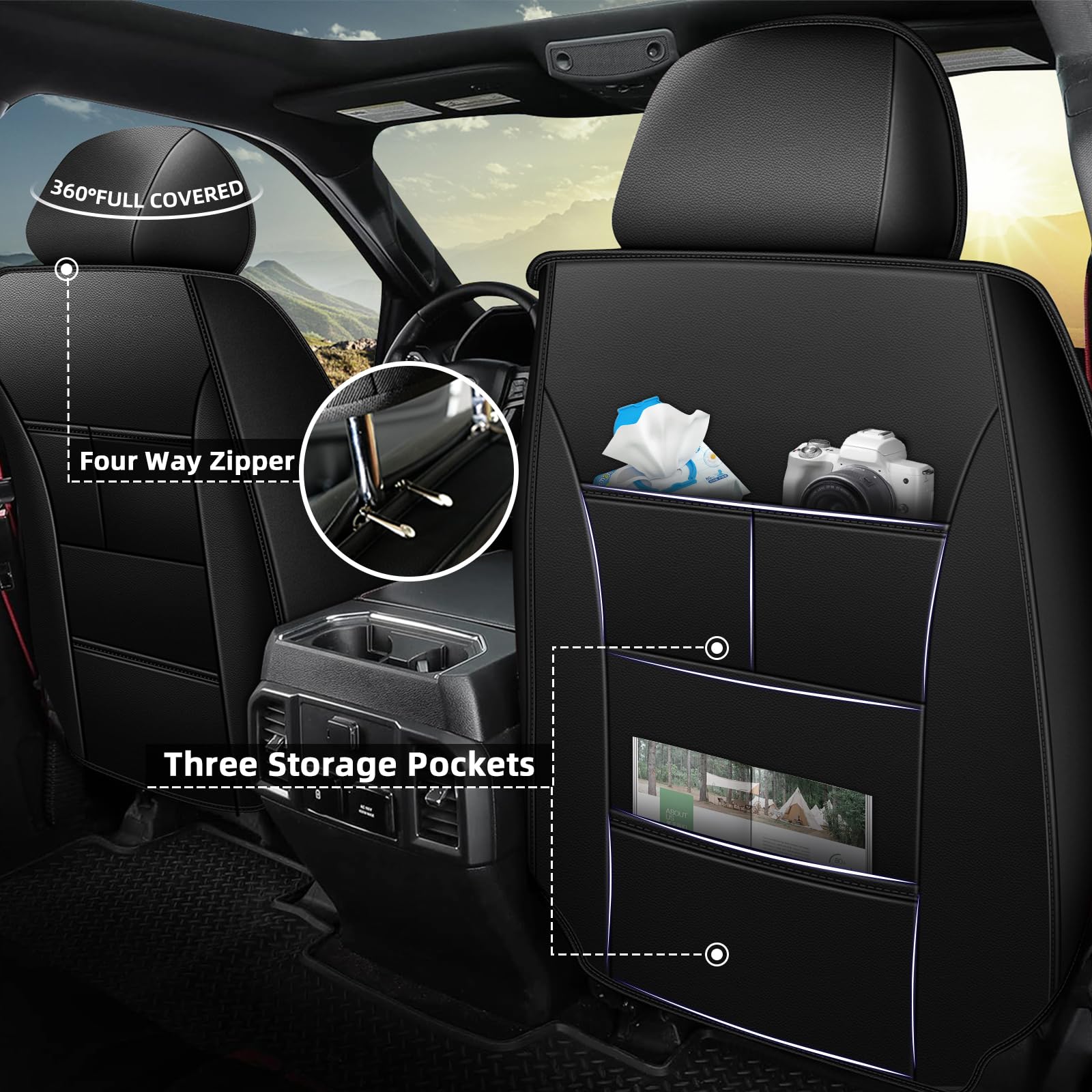 Custom Fit Leather Seat Covers for 2019-2025 Chevy Silverado & GMC Sierra 1500/2500HD/3500HD - Trail Boss Z71 Crew/Extended Cab - Premium Redline Full Set - Perfect for Off-Roading, Daily Commuting & Truck Protection
