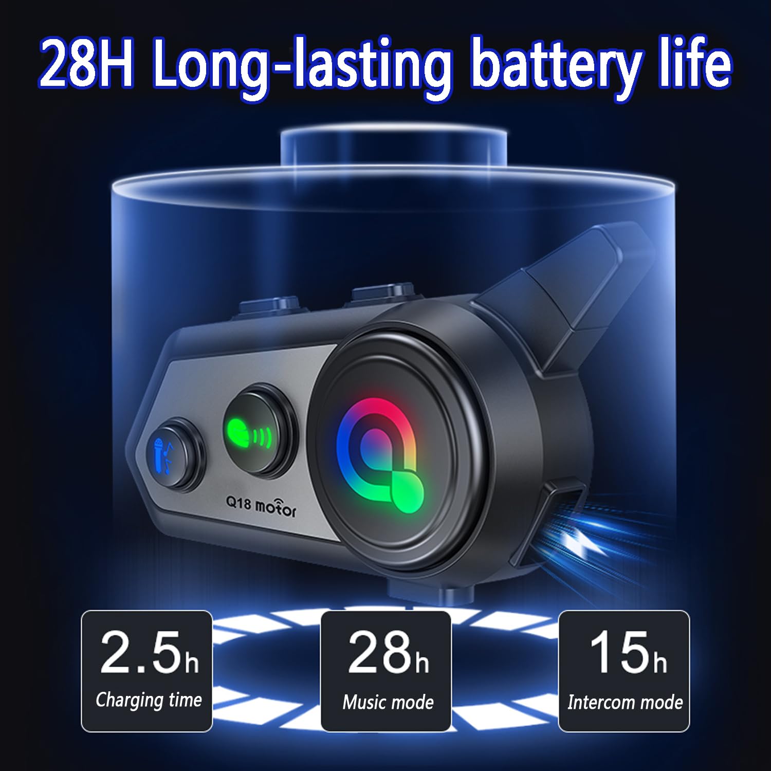 Q18 Motorcycle Bluetooth Headset - 2 Pack Motorbike Intercom with Music Sharing, 1000m Range for 2 Riders, HiFi Stereo Sound, CVC Noise Cancellation & Auto Answer - Perfect for Group Riding, Road Trips and Hands-Free Communication