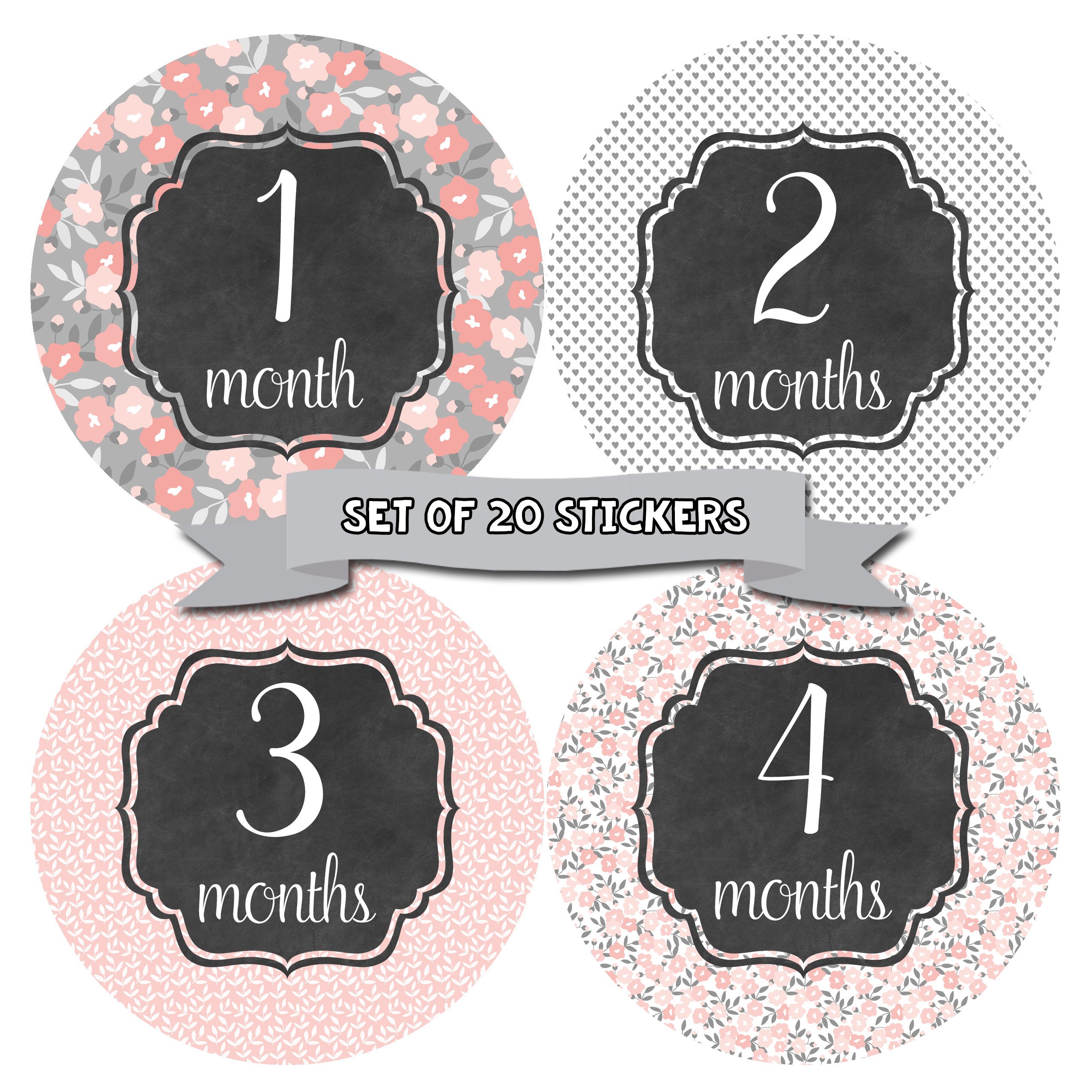 Baby Monthly Milestone Stickers - Newborn Girl Growth Tracking Stickers - Set of 20 Adhesive Photo Props for First Year Memories - Perfect for Baby Photo Shoots, Scrapbooking & Nursery Decor