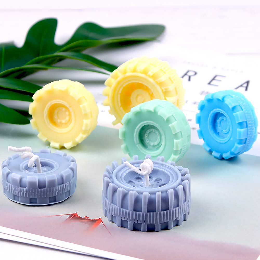 4-Piece 3D Round Tire Chocolate Candy Mold Set - Silicone Truck Wheel & Car Tyre Cake Fondant Molds for Baking, Sugarcraft, Resin, Polymer Clay & Soap Making - Perfect for Birthday Cakes, Cupcake Toppers & DIY Crafts