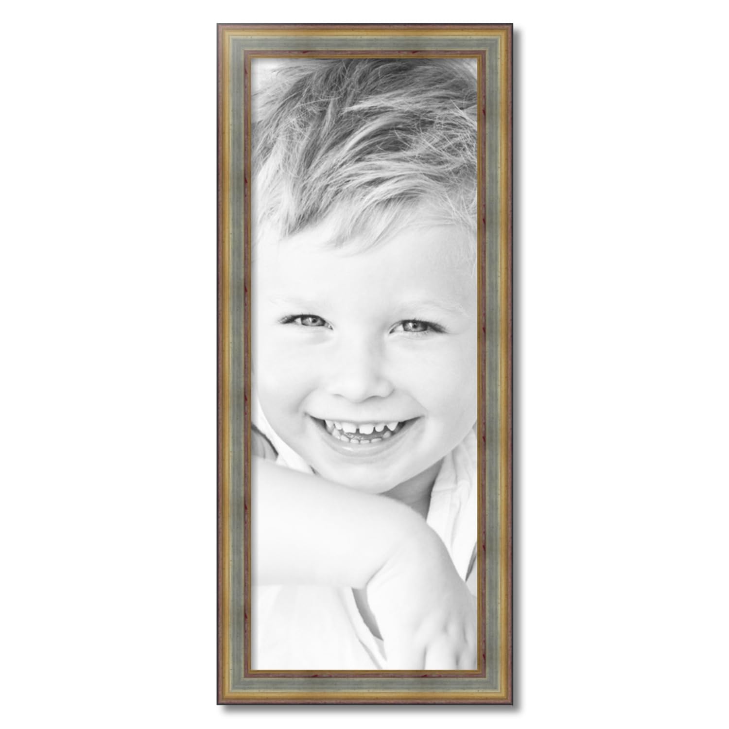 ArtToFrames 14x37 Inch Silver Picture Frame with Gold Accents - 2.13 Inch Custom Wood Poster Frame for Wall Art & Photos - Includes Economy Acrylic - Perfect for Living Room, Bedroom & Office Decor