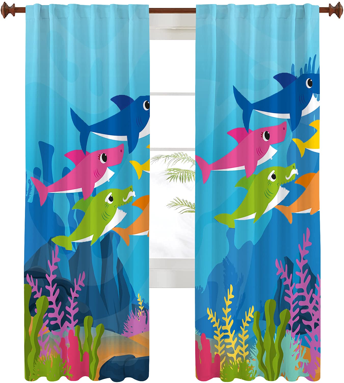 Little Shark Window Curtains 42x63 Inch - 2 Panels for Living Room & Bedroom