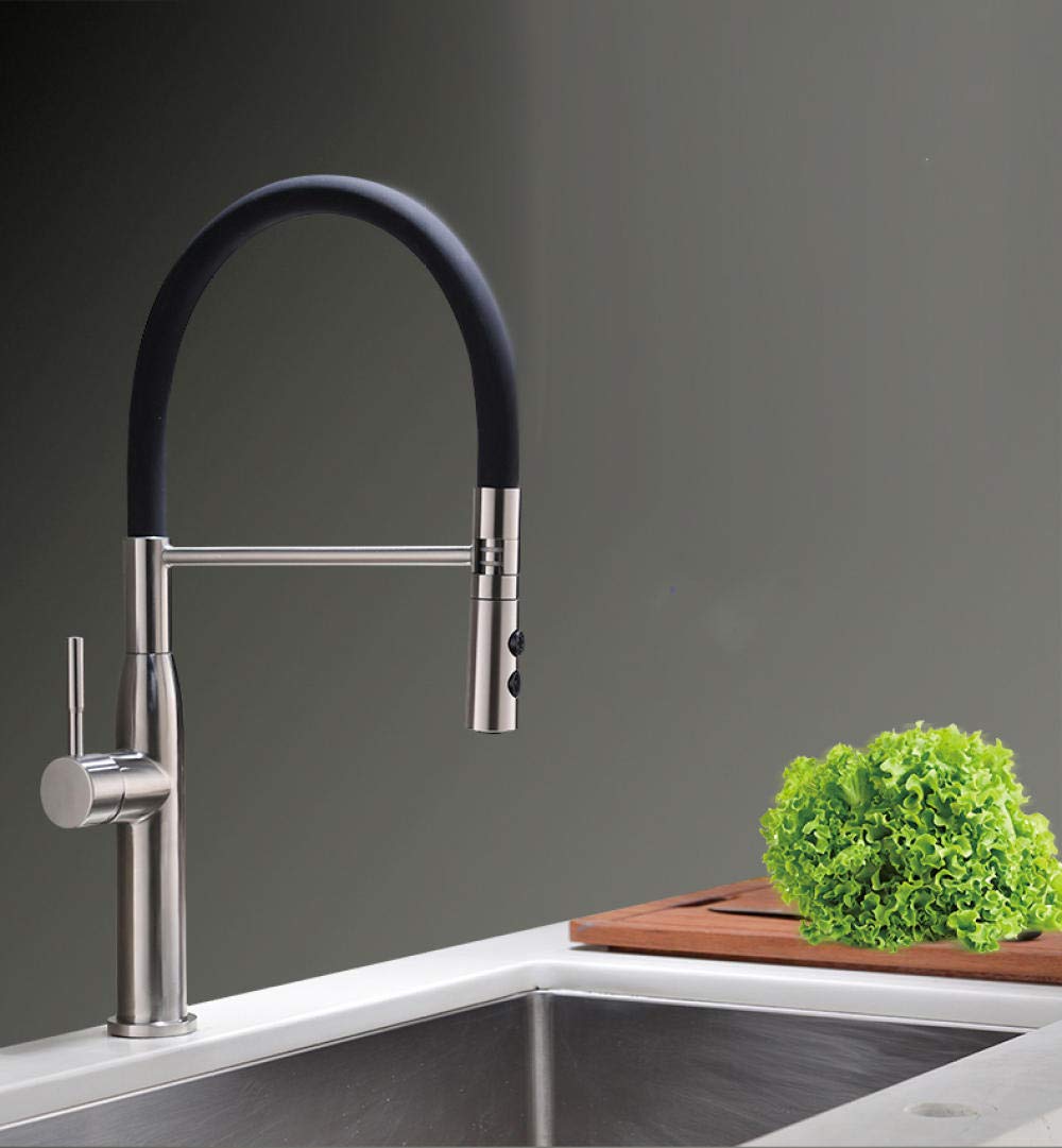Brushed Nickel Pull Down Kitchen Faucet with Sprayer - Hot and Cold Water Mixer Tap for Sink, Deck Mounted - Perfect for Modern Kitchens and Easy Dishwashing