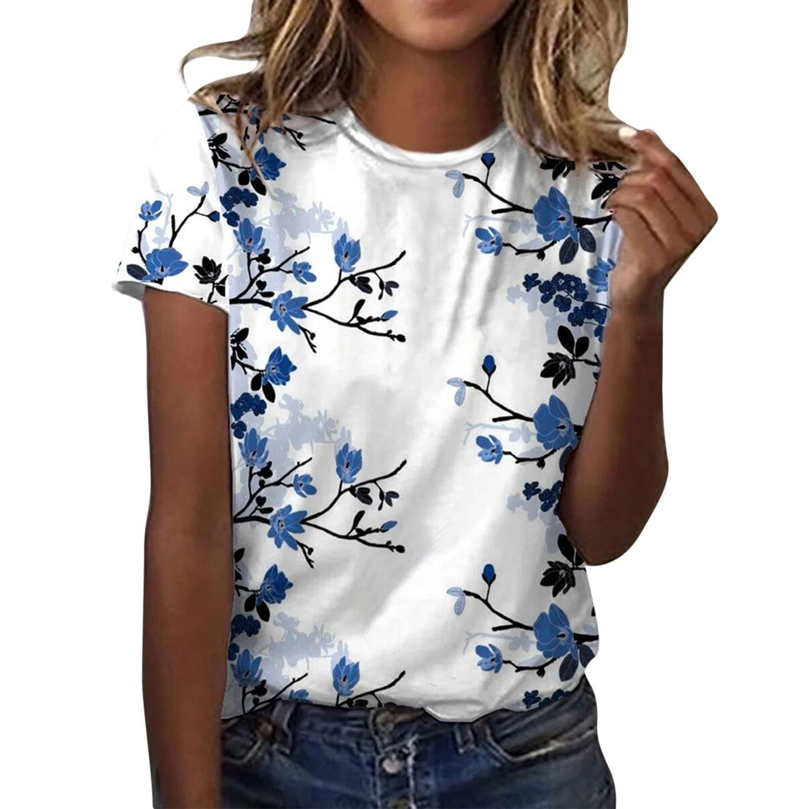 Women's Work Tops - Autumn Short Sleeve O-Neck Blouse with Lace Stitching & Loose Fit Tunic Top | Office Wear, Casual Outfits & Business Casual Attire