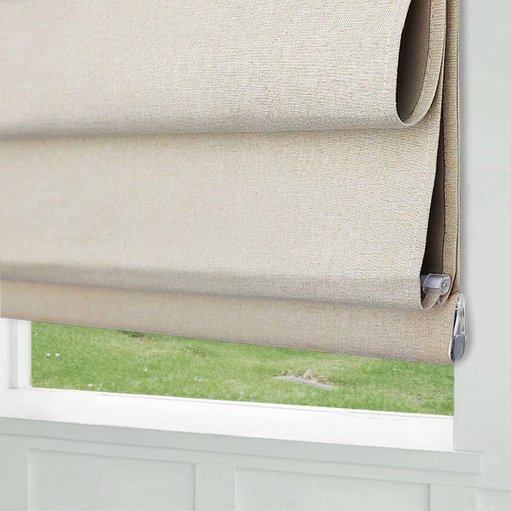 Custom Blackout Roman Shades - Beige Fabric Window Blinds for French Doors, Kitchen & Living Room | Light Blocking & Privacy for Home & Office