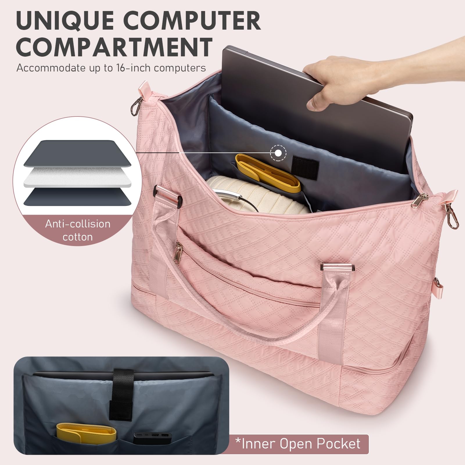 WOOMADA Women's Weekender Overnight Bag - Large Travel Duffel with Shoe Compartment & Detachable Toiletry Pouch - Perfect for Gym, Weekend Getaways & Business Trips