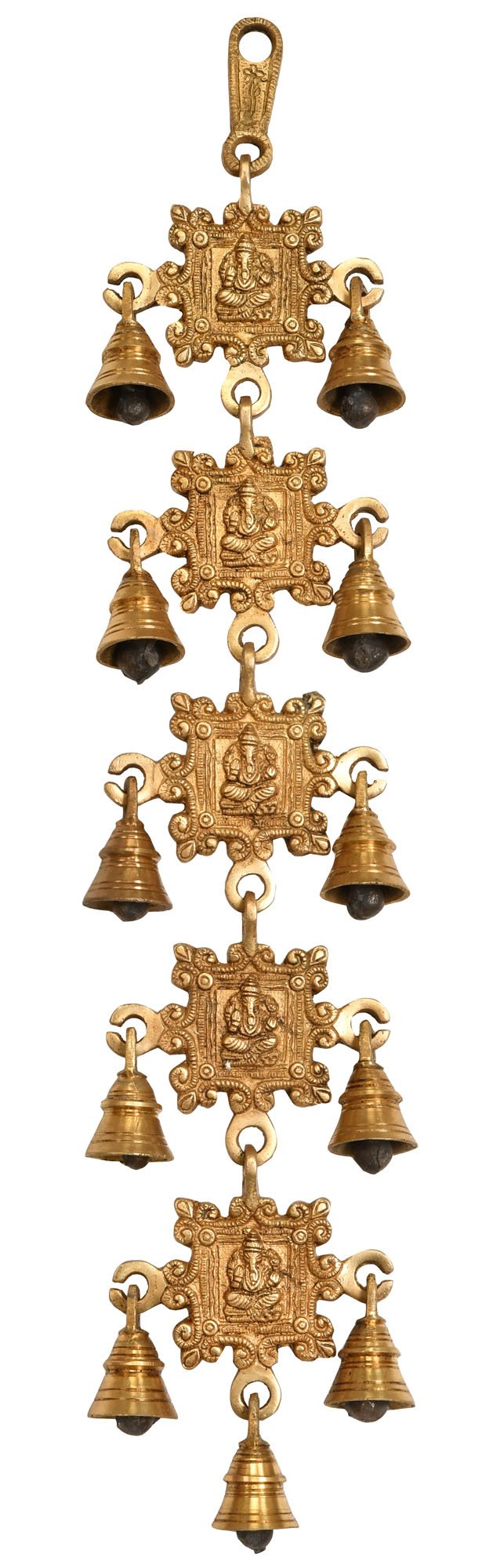 Lord Ganesha Brass Hanging Bell - Handcrafted Hindu God Statue for Home Decor, Temple Puja & Meditation Space