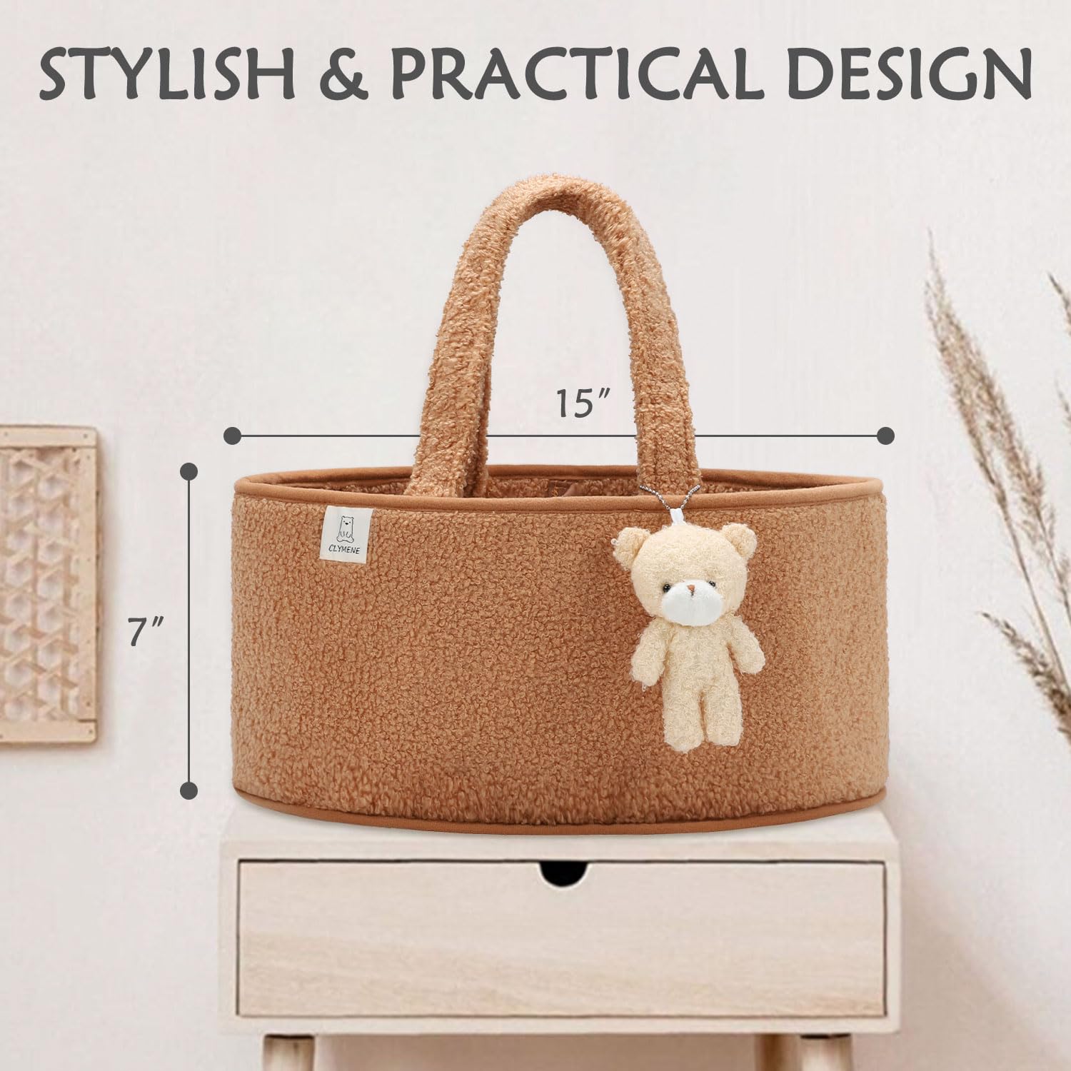 CLYMENE Baby Diaper Caddy Organizer - Portable Nursery Storage Basket for Diapers, Wipes & Baby Essentials | Newborn Changing Station Must-Have | Perfect Baby Shower Gift & Registry Item | Travel-Friendly Diaper Tote for Car & Home Use | Stylish Brown Beige Design | Ideal for Nursery Organization, On-the-Go Parents & Baby Care Convenience